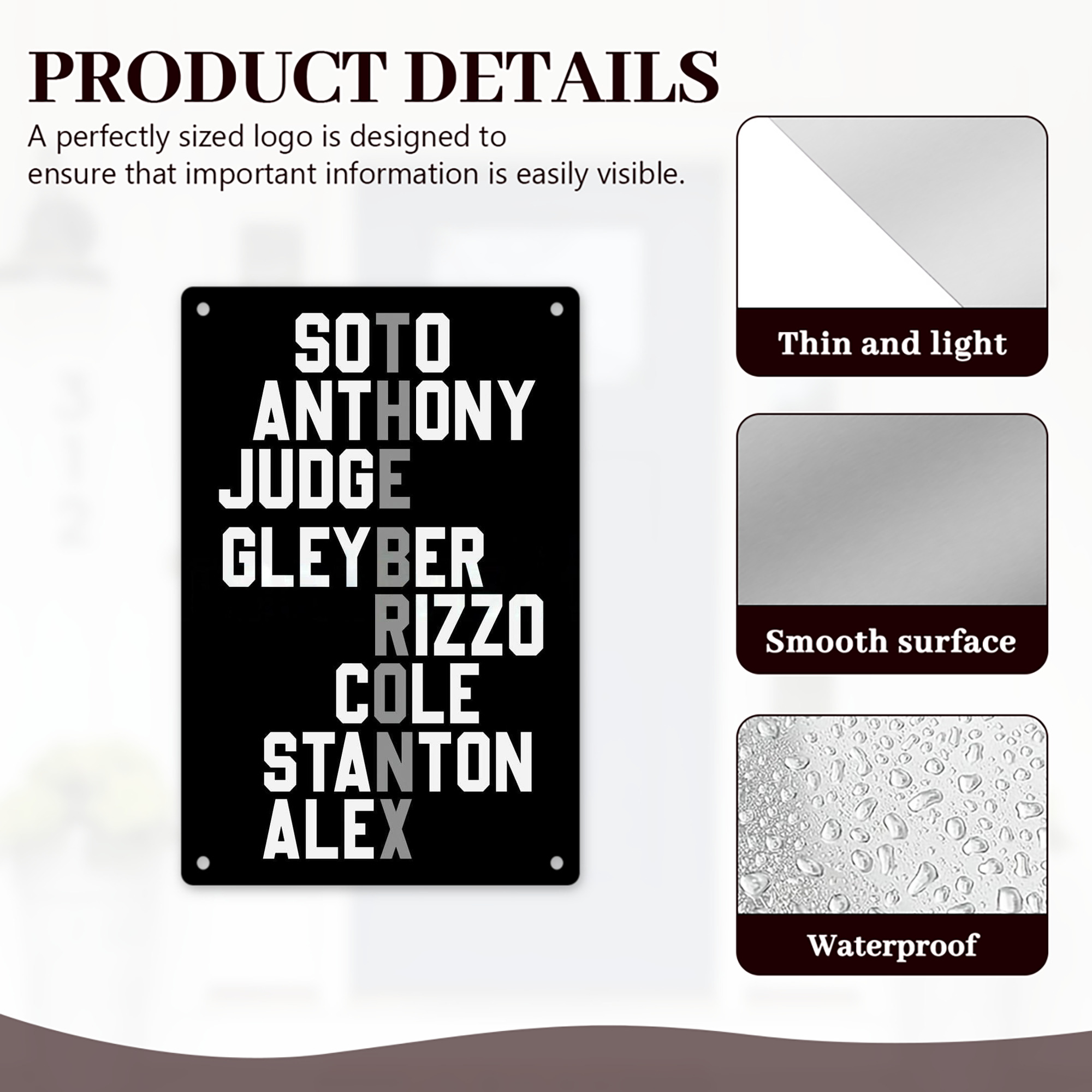 New York Yankees The Bronx Baseball Player Name 8x12inch Vertical Aluminum Sign - Durable Fade-Resistant Indoor/Outdoor Safety & Information Plaque For Office, Hotel, Restaurant, Bar, Public Spaces