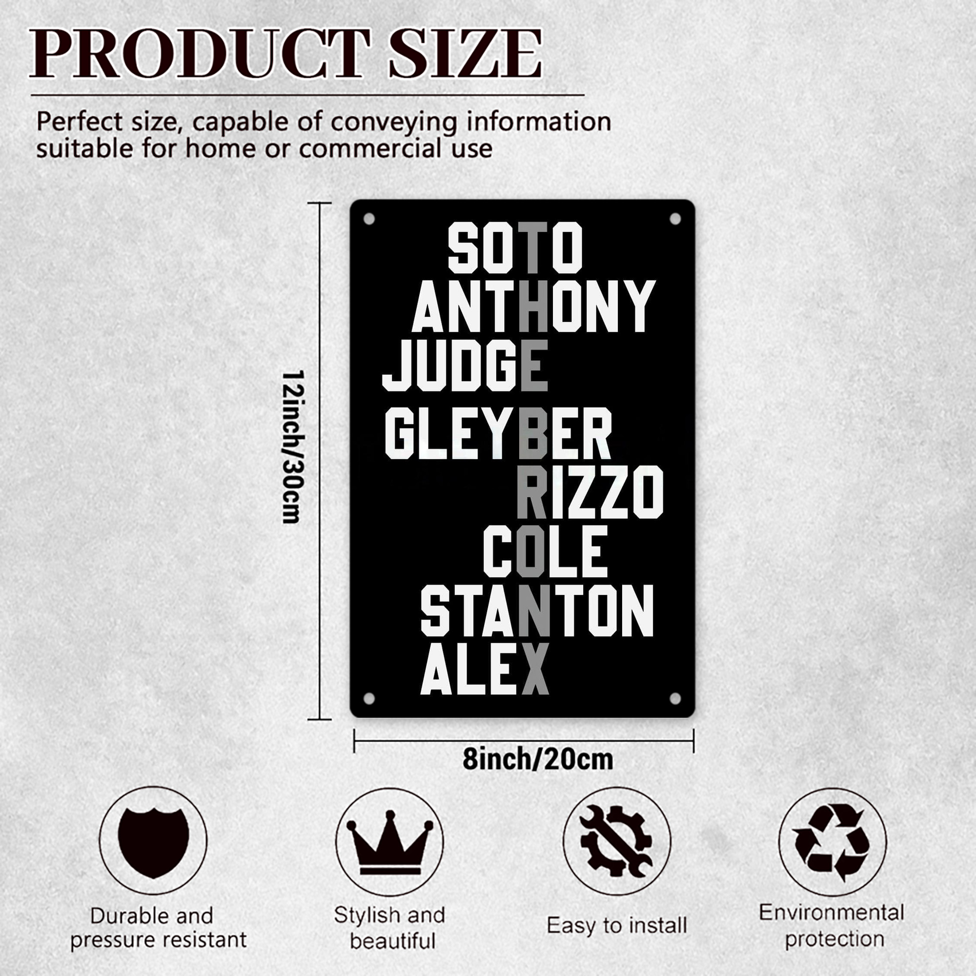 New York Yankees The Bronx Baseball Player Name 8x12inch Vertical Aluminum Sign - Durable Fade-Resistant Indoor/Outdoor Safety & Information Plaque For Office, Hotel, Restaurant, Bar, Public Spaces