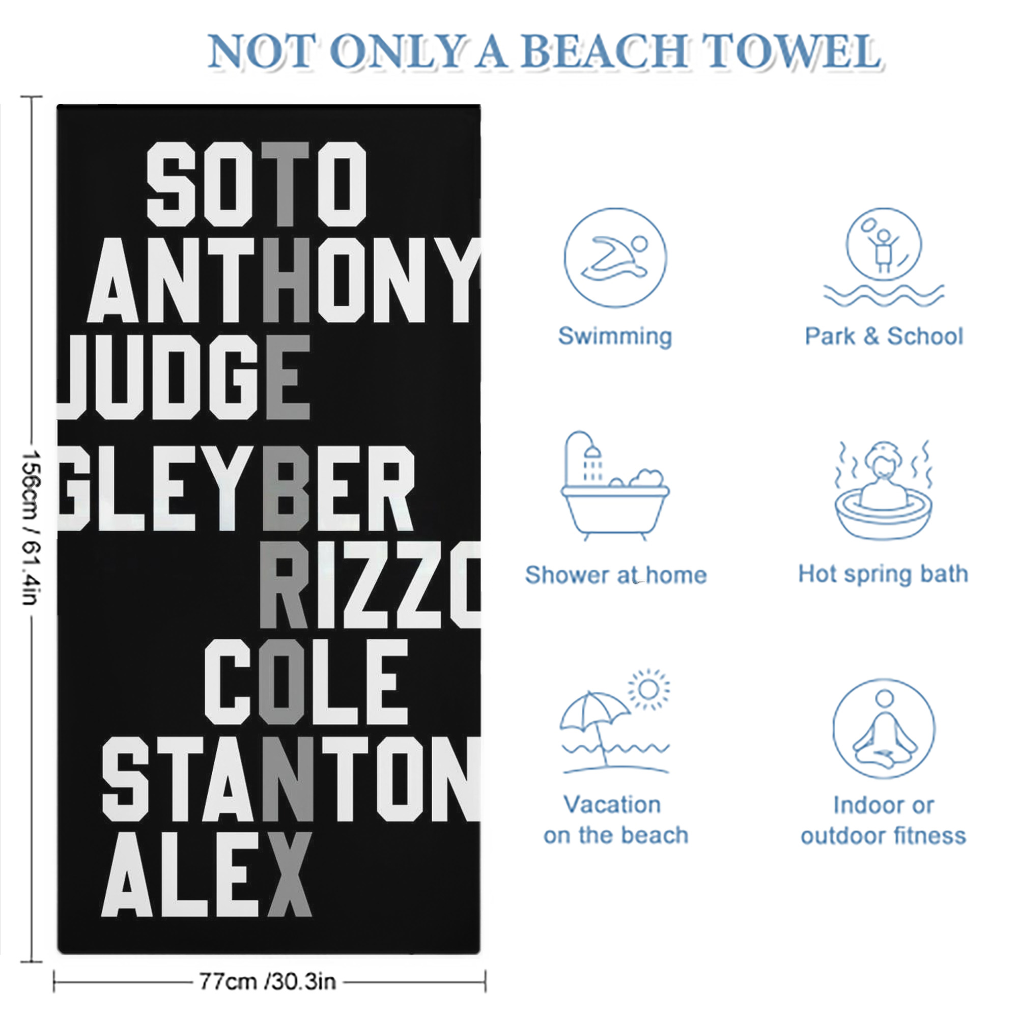 New York Yankees The Bronx Baseball Player Name Premium Microfiber Beach Towel – Soft, Large Size, Multi-Purpose For Beach, Picnic & Kids, Lightweight & Portable With Carry Bag, Easy Care