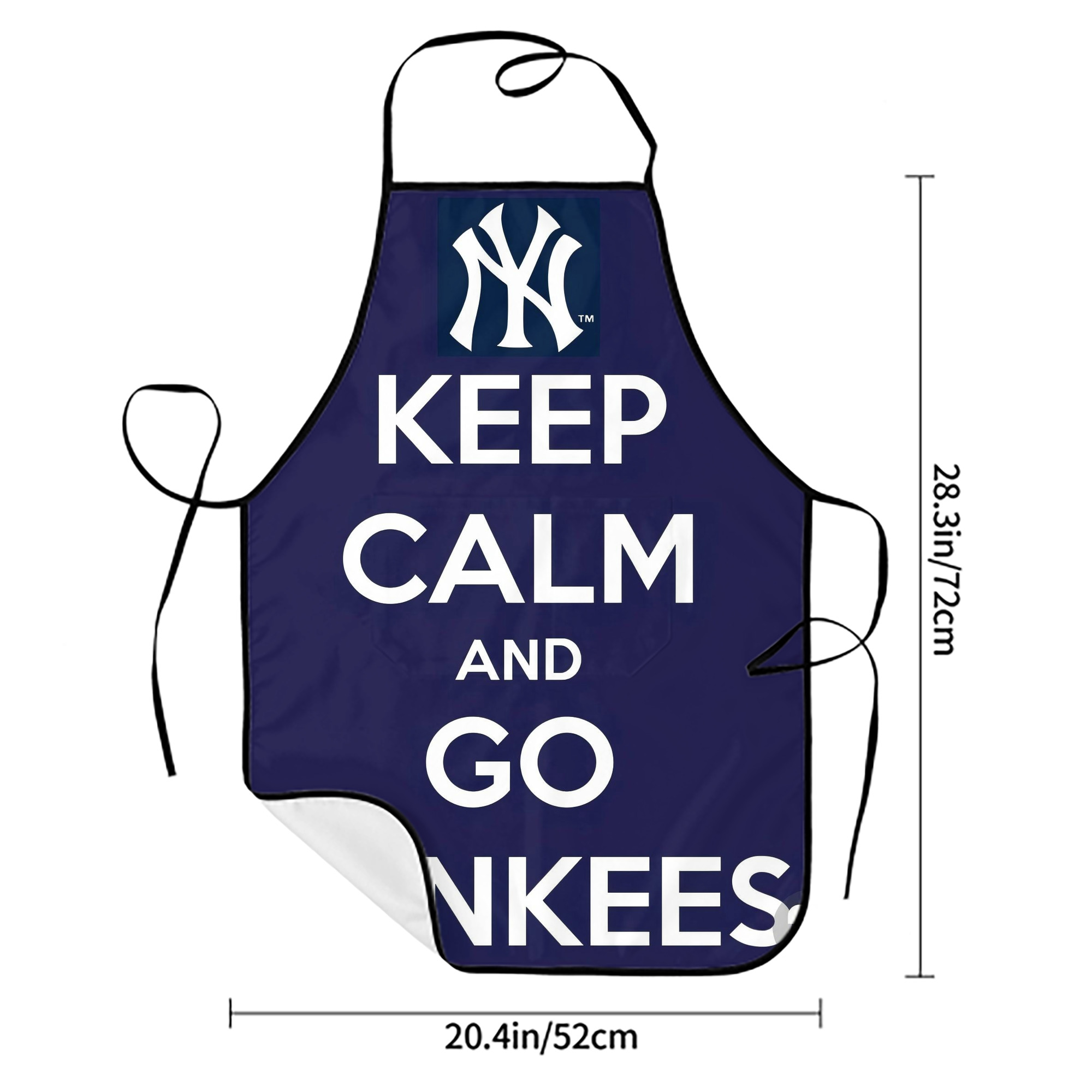 New York Yankees Keep Calm and Go Yankees Stain-Resistant Polyester Apron With Pocket – Full Print, Waterproof, Anti-Wrinkle, Anti-Pilling – Ideal For Kitchen, BBQ, Restaurant, Salon & More