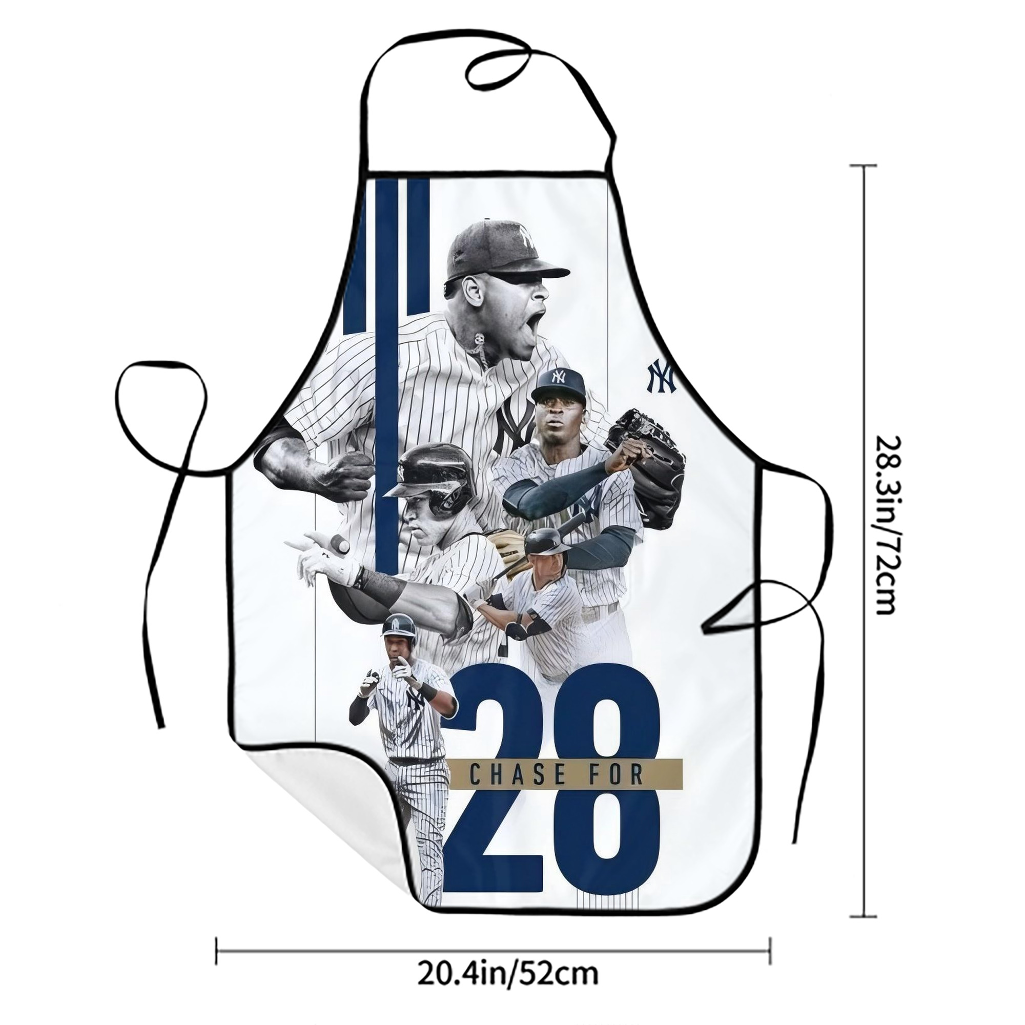 New York Yankees Chase For 28 Stain-Resistant Polyester Apron With Pocket – Full Print, Waterproof, Anti-Wrinkle, Anti-Pilling – Ideal For Kitchen, BBQ, Restaurant, Salon & More