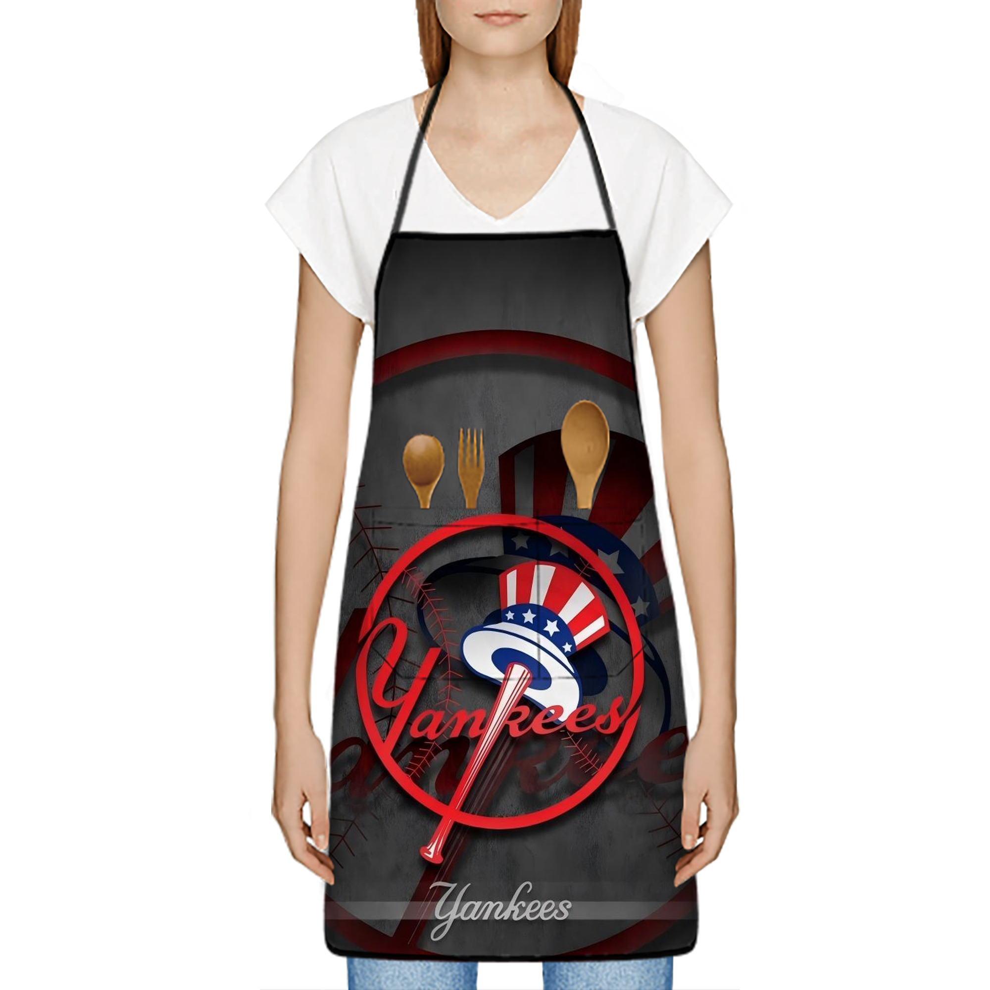 New York Yankees 97 Stain-Resistant Polyester Apron With Pocket – Full Print, Waterproof, Anti-Wrinkle, Anti-Pilling – Ideal For Kitchen, BBQ, Restaurant, Salon & More
