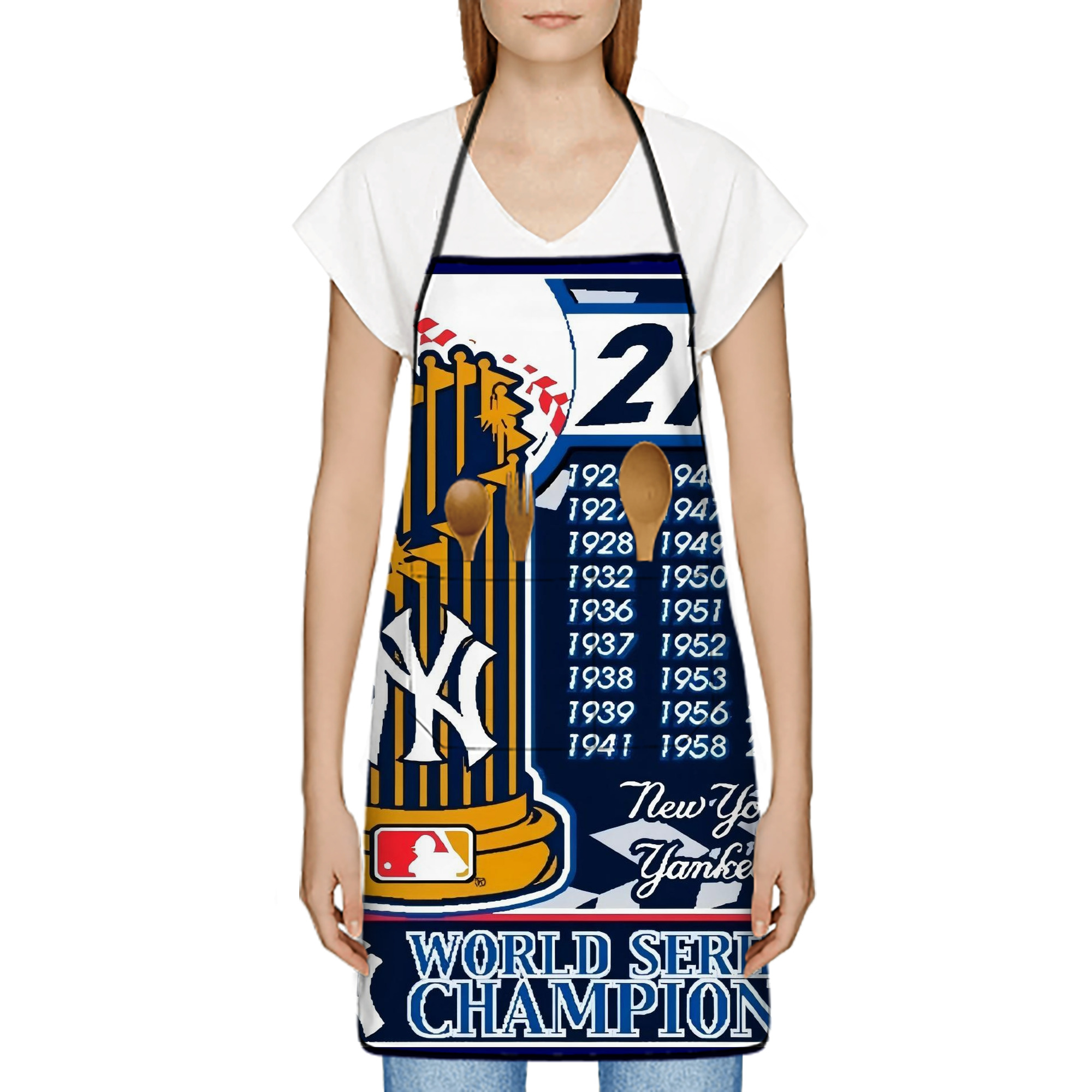 New York Yankees 108 Stain-Resistant Polyester Apron With Pocket – Full Print, Waterproof, Anti-Wrinkle, Anti-Pilling – Ideal For Kitchen, BBQ, Restaurant, Salon & More