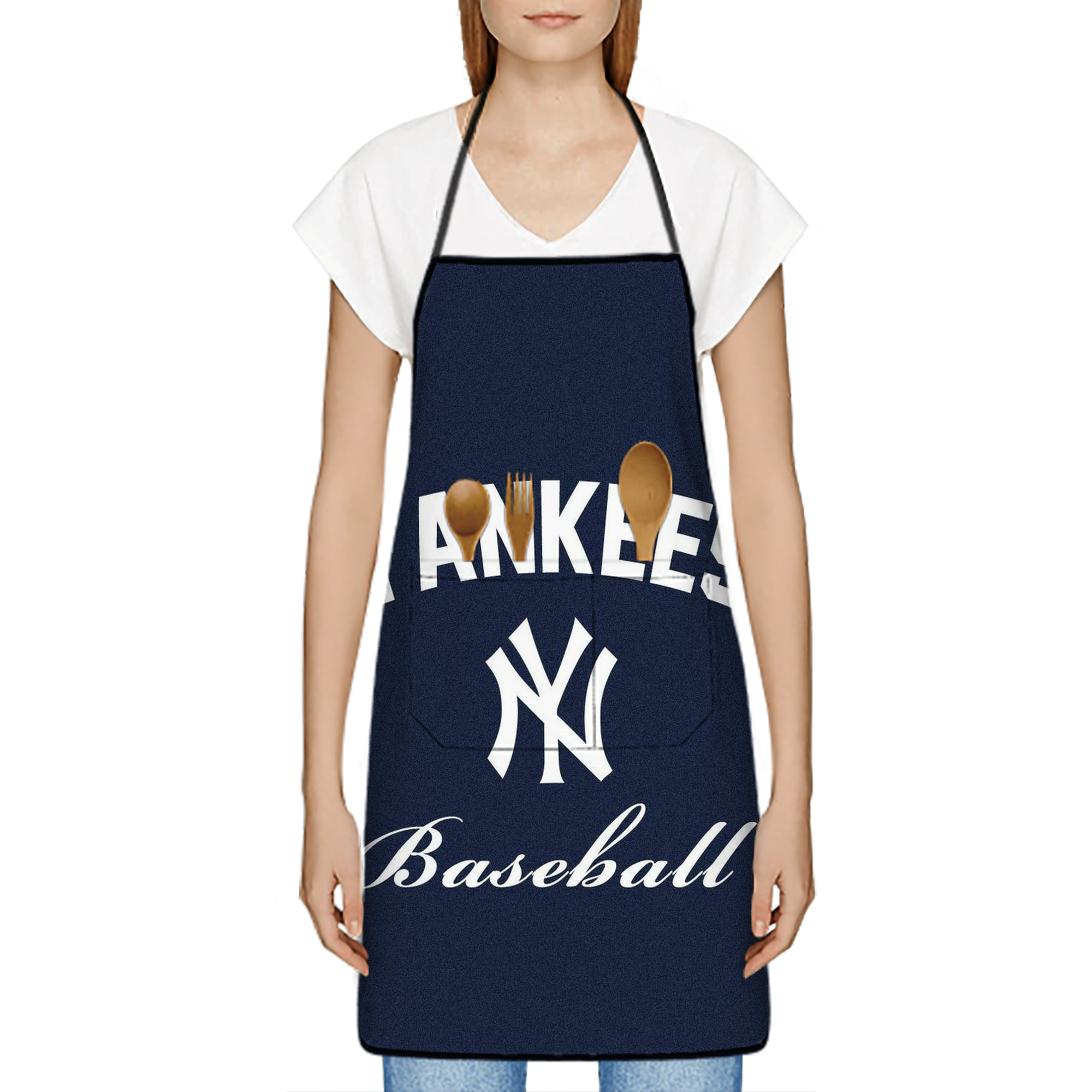 New York Yankees Baseball Stain-Resistant Polyester Apron With Pocket – Full Print, Waterproof, Anti-Wrinkle, Anti-Pilling – Ideal For Kitchen, BBQ, Restaurant, Salon & More