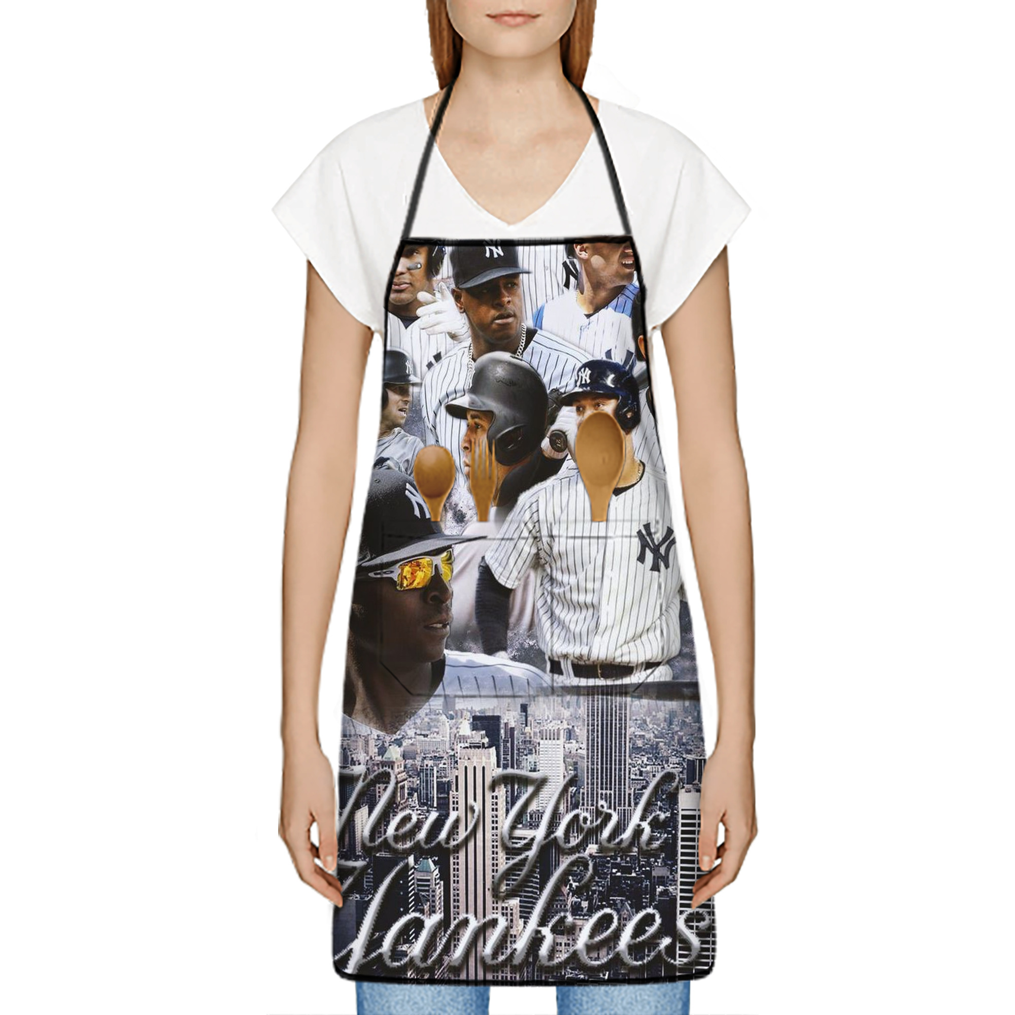 New York Yankees 101 Stain-Resistant Polyester Apron With Pocket – Full Print, Waterproof, Anti-Wrinkle, Anti-Pilling – Ideal For Kitchen, BBQ, Restaurant, Salon & More