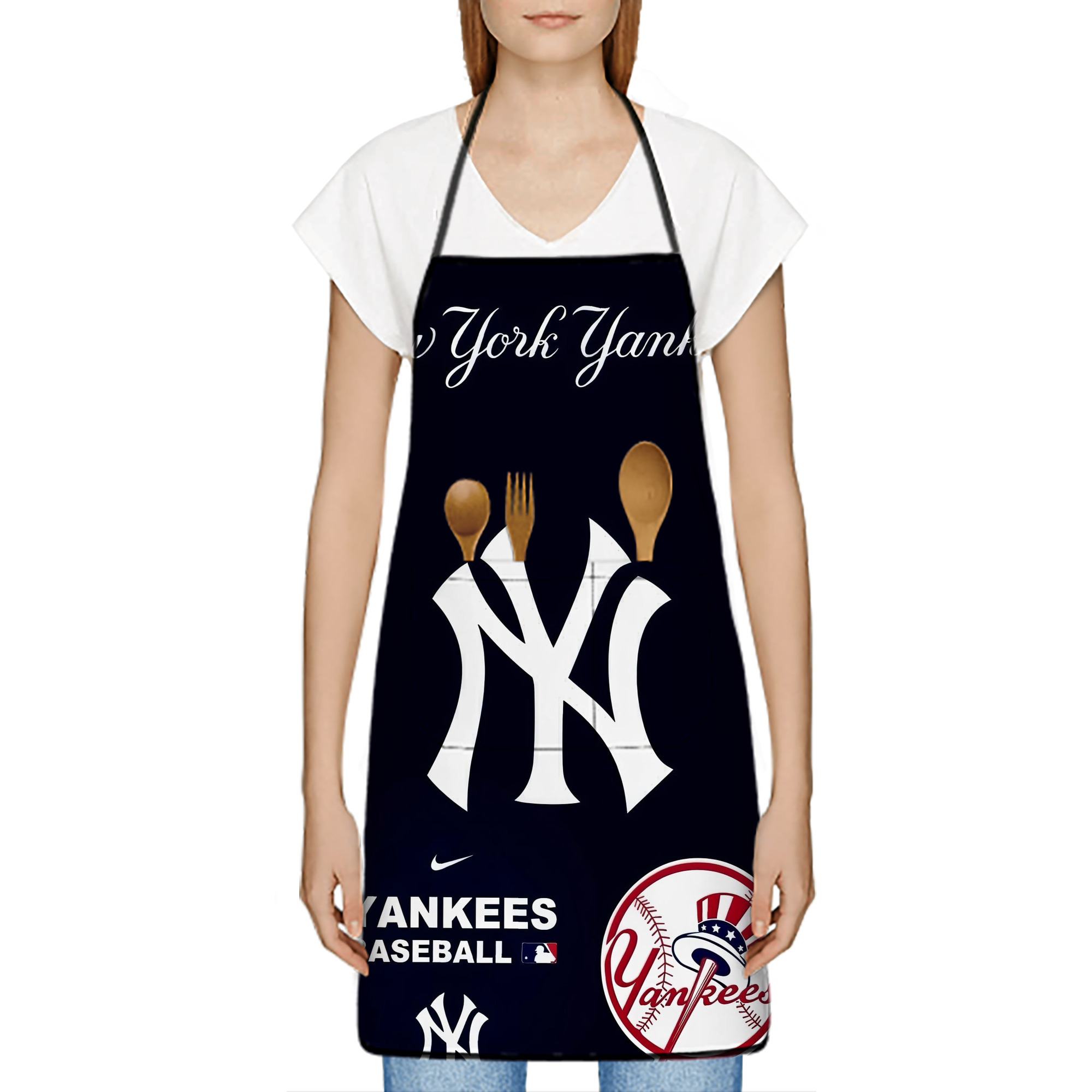 New York Yankees 122 Stain-Resistant Polyester Apron With Pocket – Full Print, Waterproof, Anti-Wrinkle, Anti-Pilling – Ideal For Kitchen, BBQ, Restaurant, Salon & More