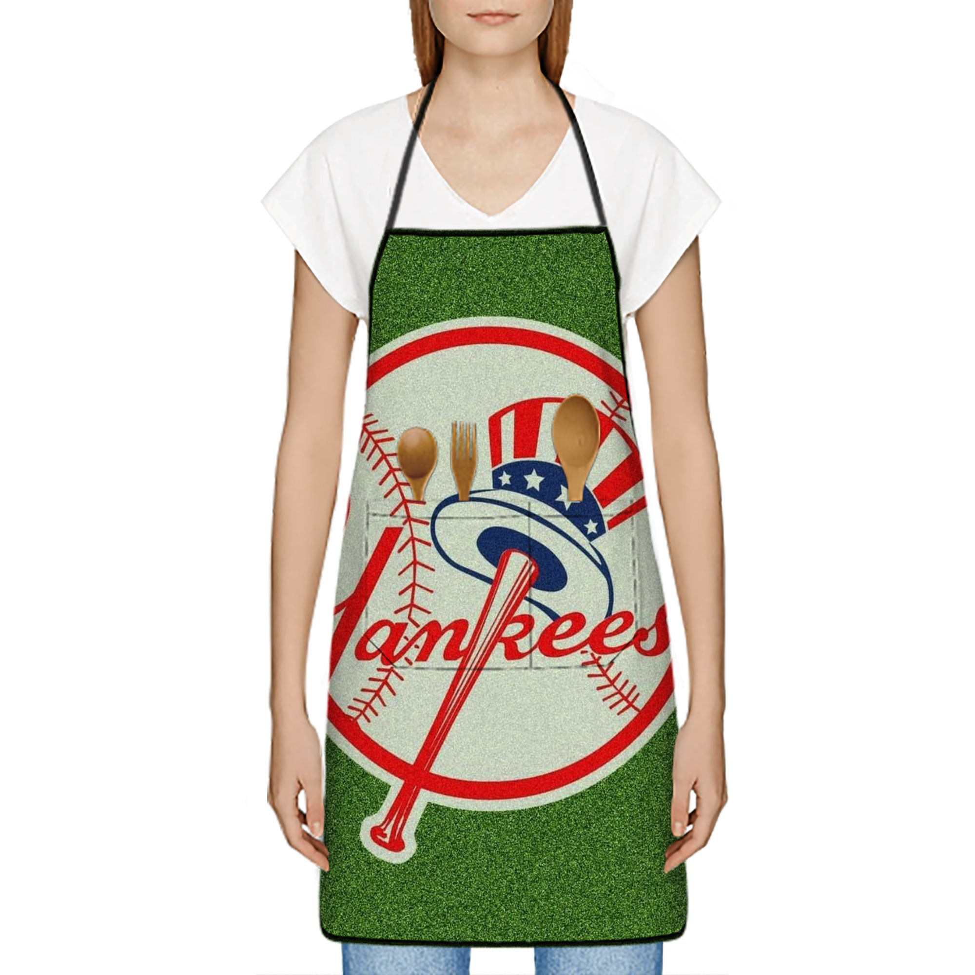 New York Yankees Logo Stain-Resistant Polyester Apron With Pocket – Full Print, Waterproof, Anti-Wrinkle, Anti-Pilling – Ideal For Kitchen, BBQ, Restaurant, Salon & More