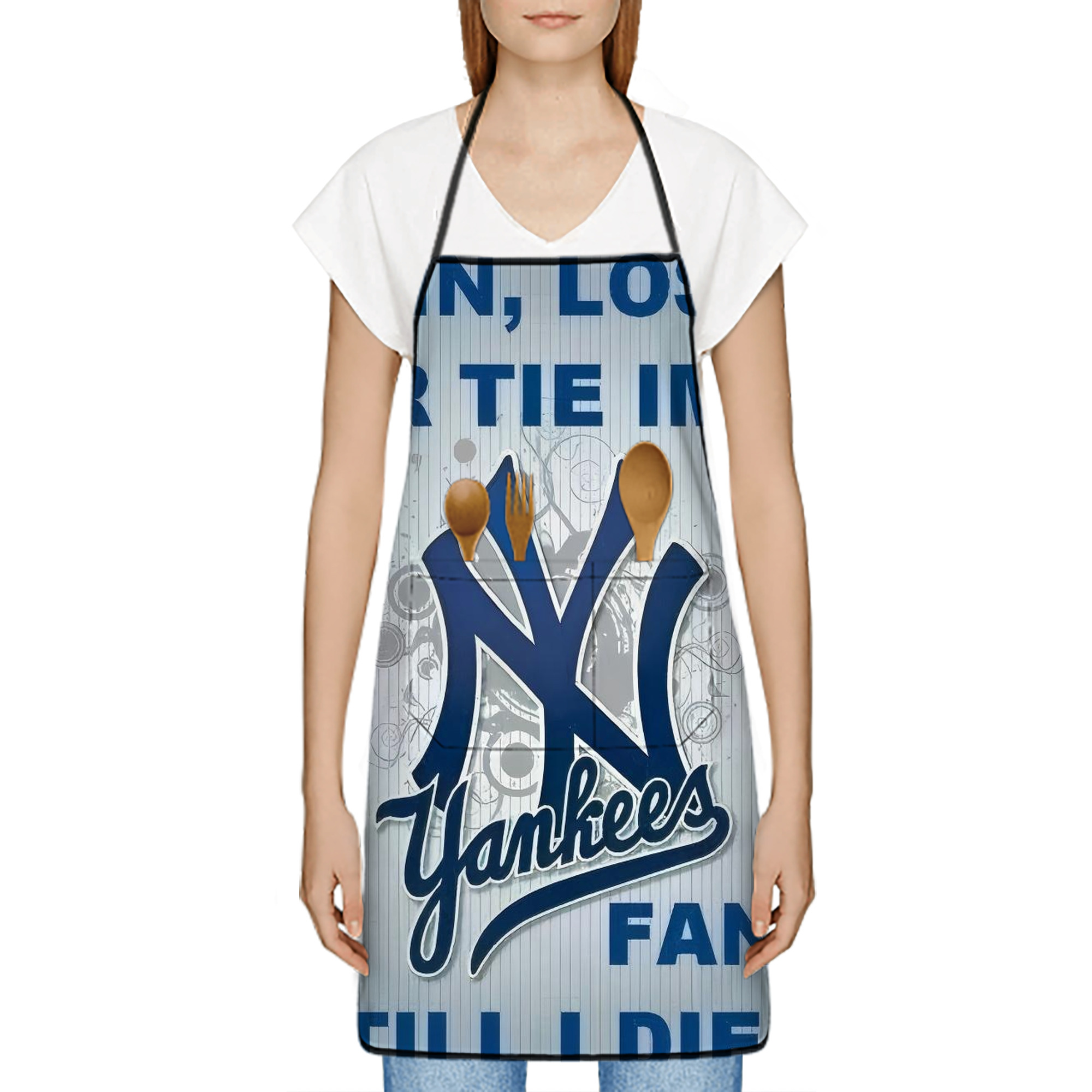 New York Yankees 100 Stain-Resistant Polyester Apron With Pocket – Full Print, Waterproof, Anti-Wrinkle, Anti-Pilling – Ideal For Kitchen, BBQ, Restaurant, Salon & More