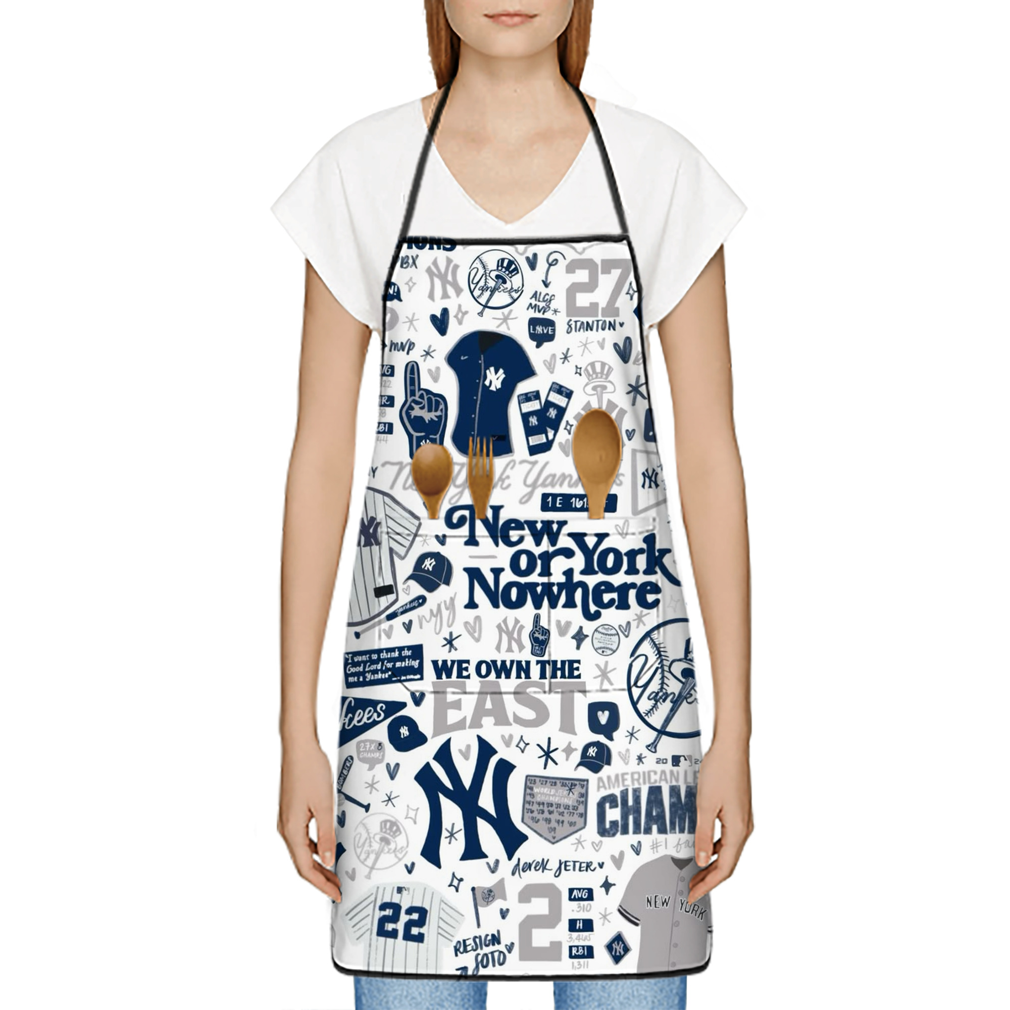 New York Yankees 113 Stain-Resistant Polyester Apron With Pocket – Full Print, Waterproof, Anti-Wrinkle, Anti-Pilling – Ideal For Kitchen, BBQ, Restaurant, Salon & More