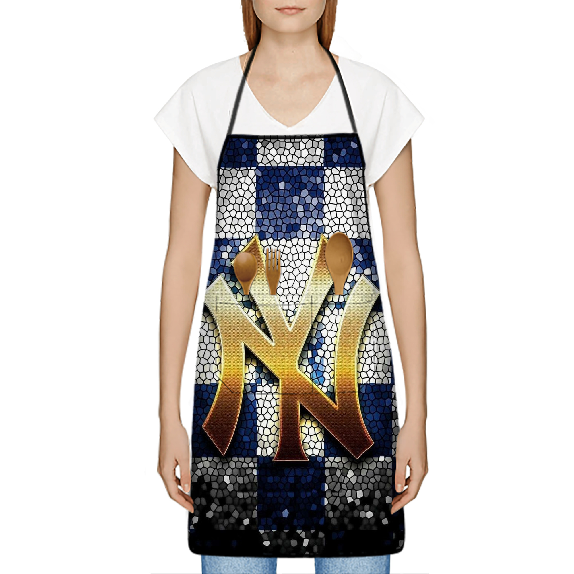New York Yankees 129 Stain-Resistant Polyester Apron With Pocket – Full Print, Waterproof, Anti-Wrinkle, Anti-Pilling – Ideal For Kitchen, BBQ, Restaurant, Salon & More