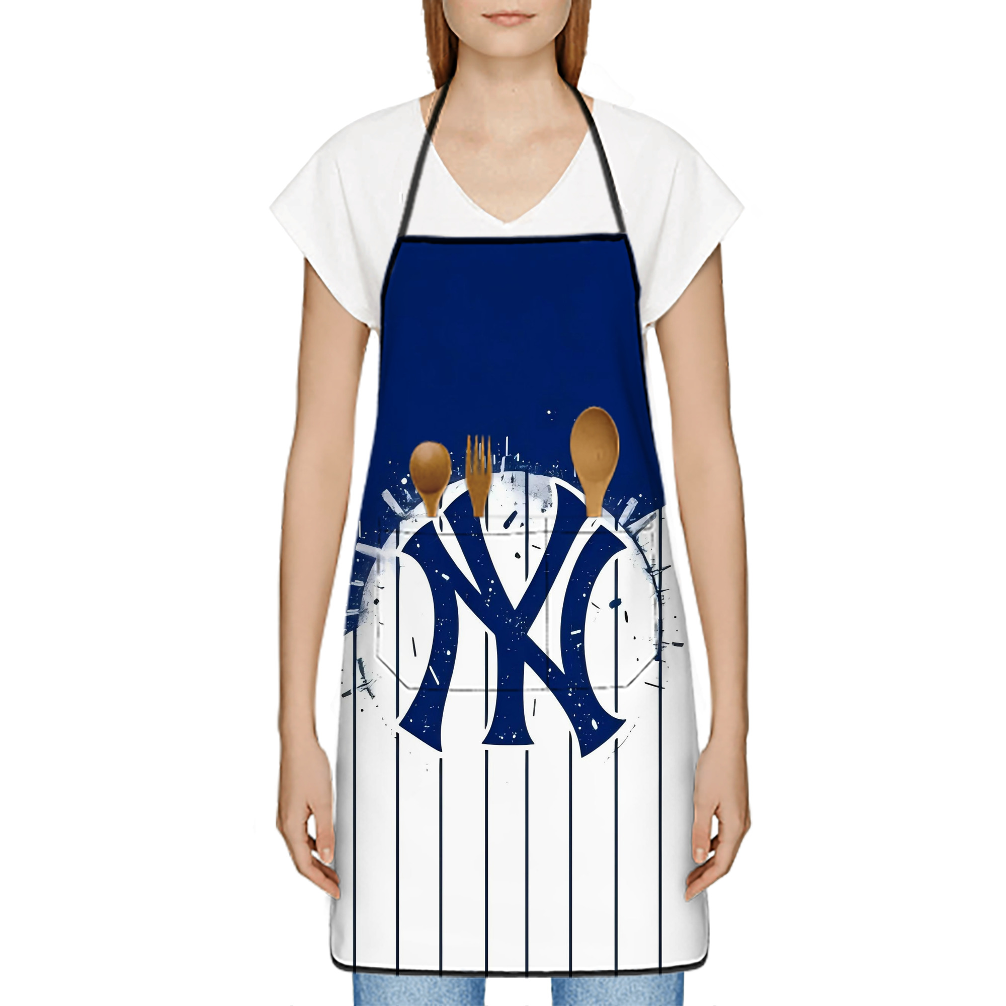 New York Yankees 106 Stain-Resistant Polyester Apron With Pocket – Full Print, Waterproof, Anti-Wrinkle, Anti-Pilling – Ideal For Kitchen, BBQ, Restaurant, Salon & More
