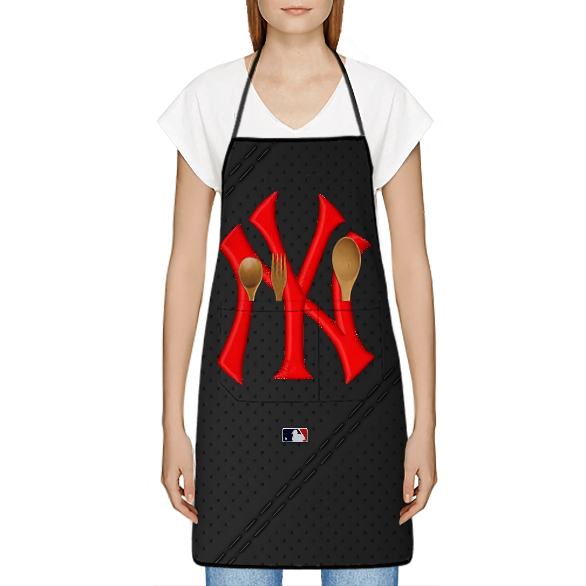 New York Yankees 121 Stain-Resistant Polyester Apron With Pocket – Full Print, Waterproof, Anti-Wrinkle, Anti-Pilling – Ideal For Kitchen, BBQ, Restaurant, Salon & More