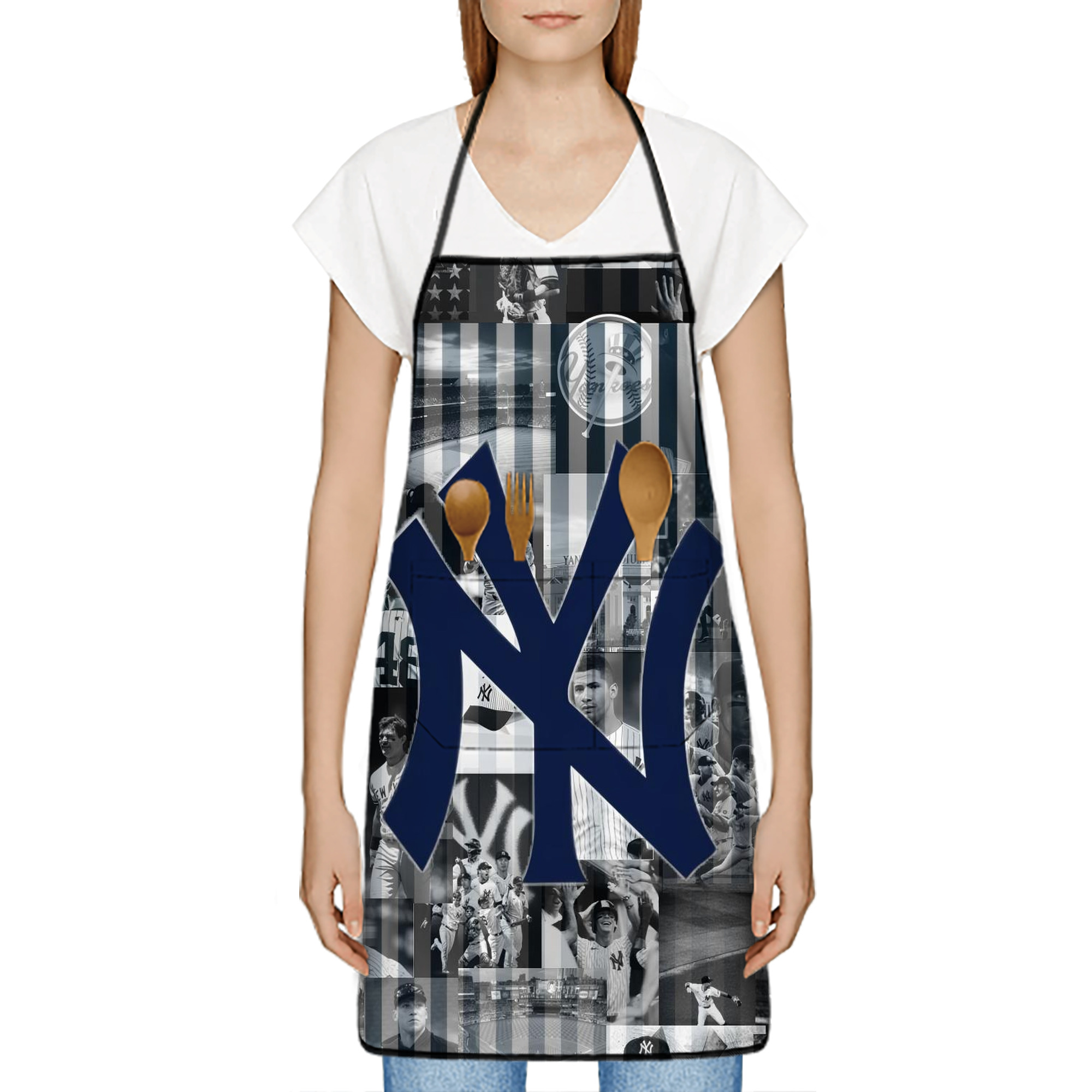 New York Yankees 135 Stain-Resistant Polyester Apron With Pocket – Full Print, Waterproof, Anti-Wrinkle, Anti-Pilling – Ideal For Kitchen, BBQ, Restaurant, Salon & More