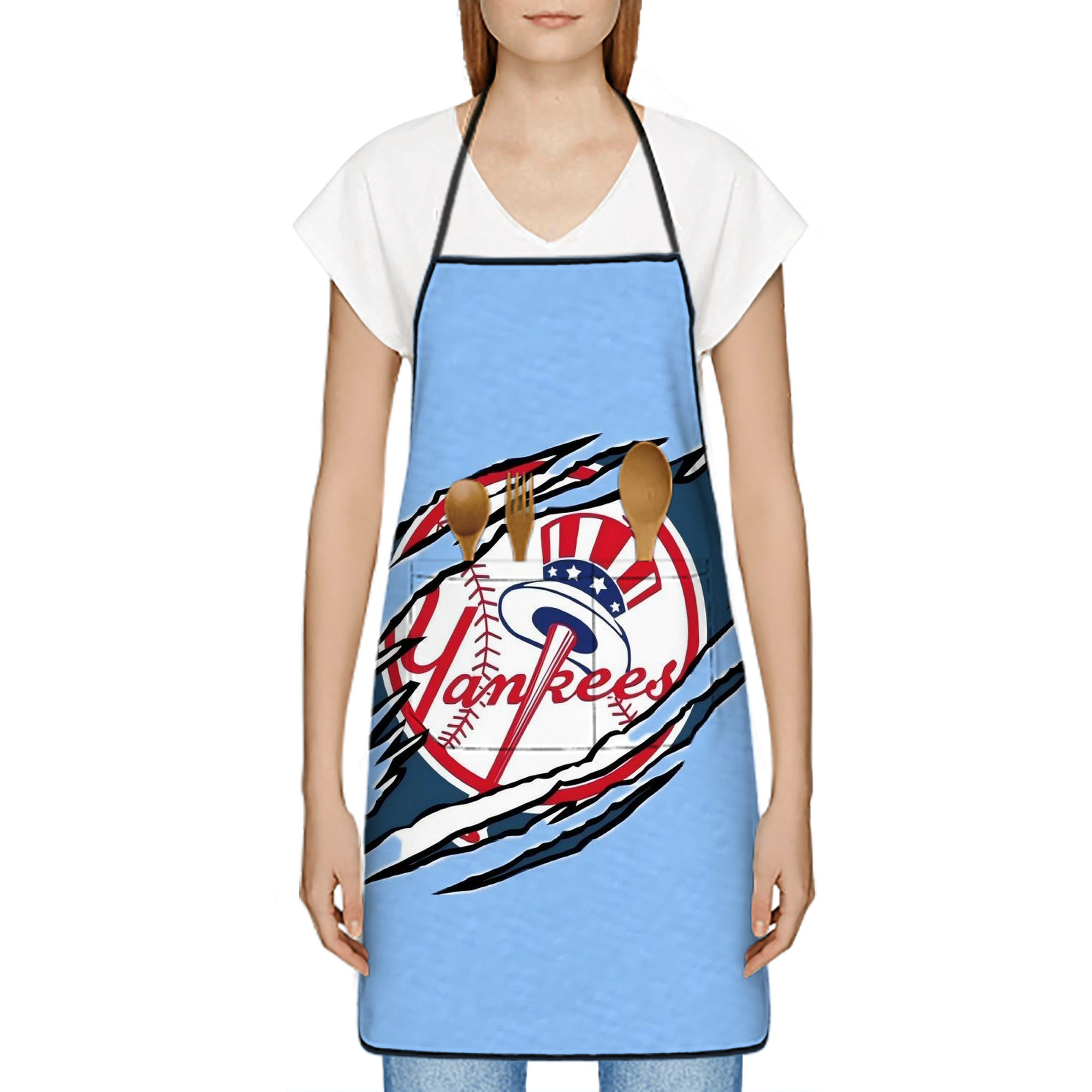 New York Yankees 128 Stain-Resistant Polyester Apron With Pocket – Full Print, Waterproof, Anti-Wrinkle, Anti-Pilling – Ideal For Kitchen, BBQ, Restaurant, Salon & More