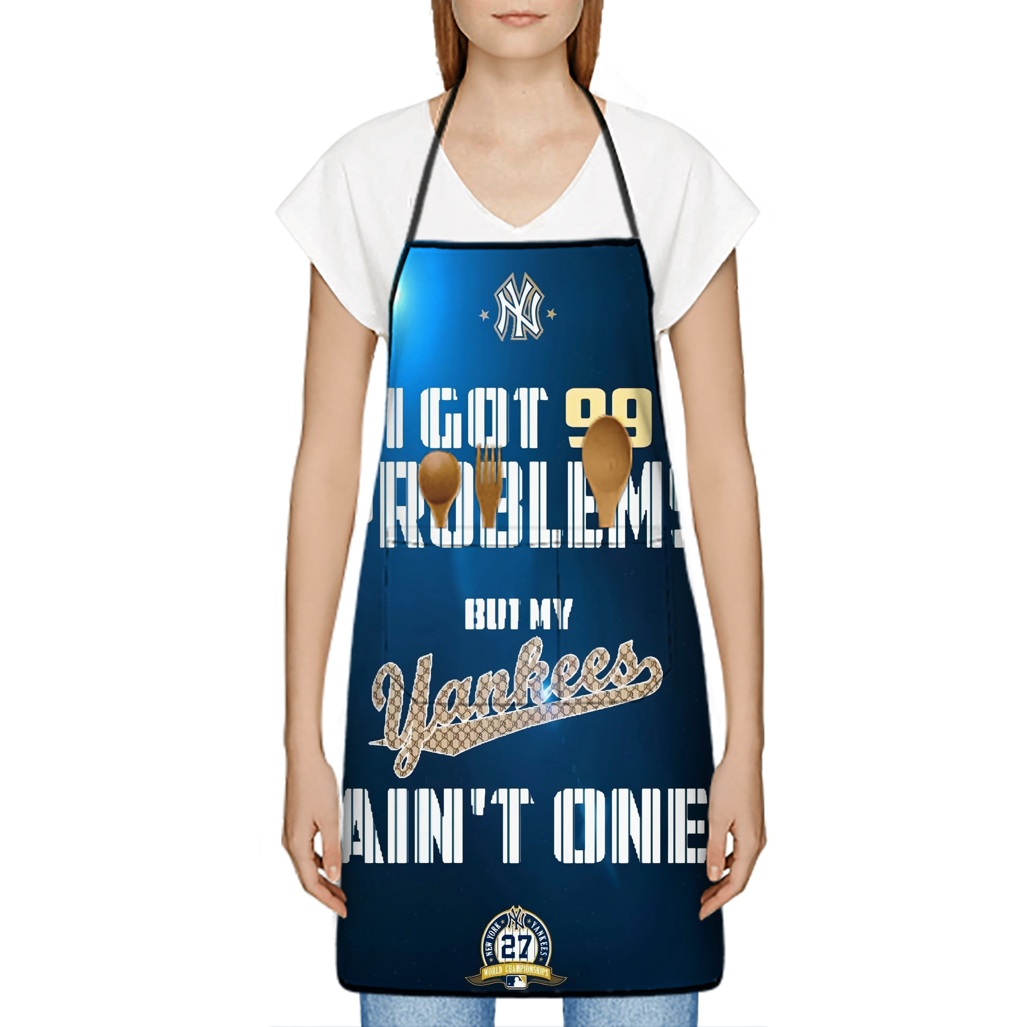 New York Yankees 140 Stain-Resistant Polyester Apron With Pocket – Full Print, Waterproof, Anti-Wrinkle, Anti-Pilling – Ideal For Kitchen, BBQ, Restaurant, Salon & More