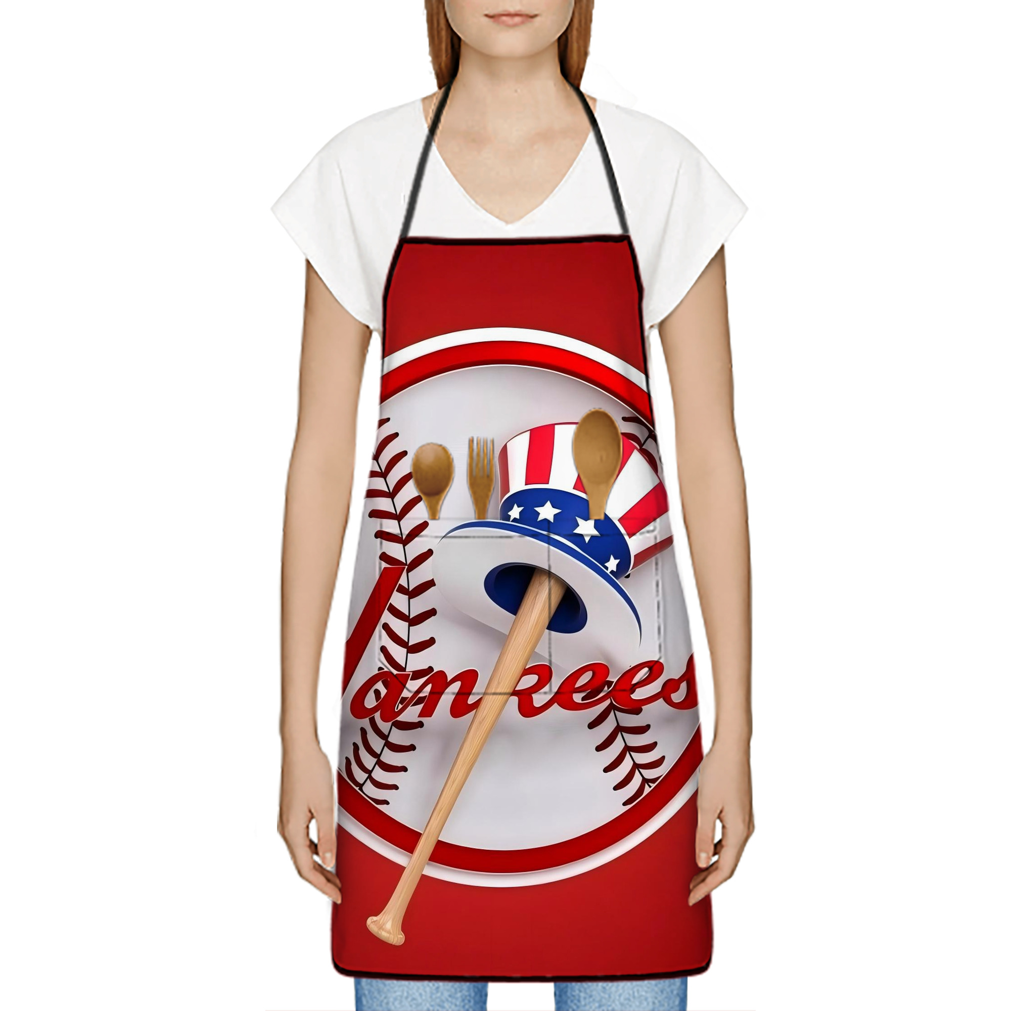 New York Yankees 120 Stain-Resistant Polyester Apron With Pocket – Full Print, Waterproof, Anti-Wrinkle, Anti-Pilling – Ideal For Kitchen, BBQ, Restaurant, Salon & More