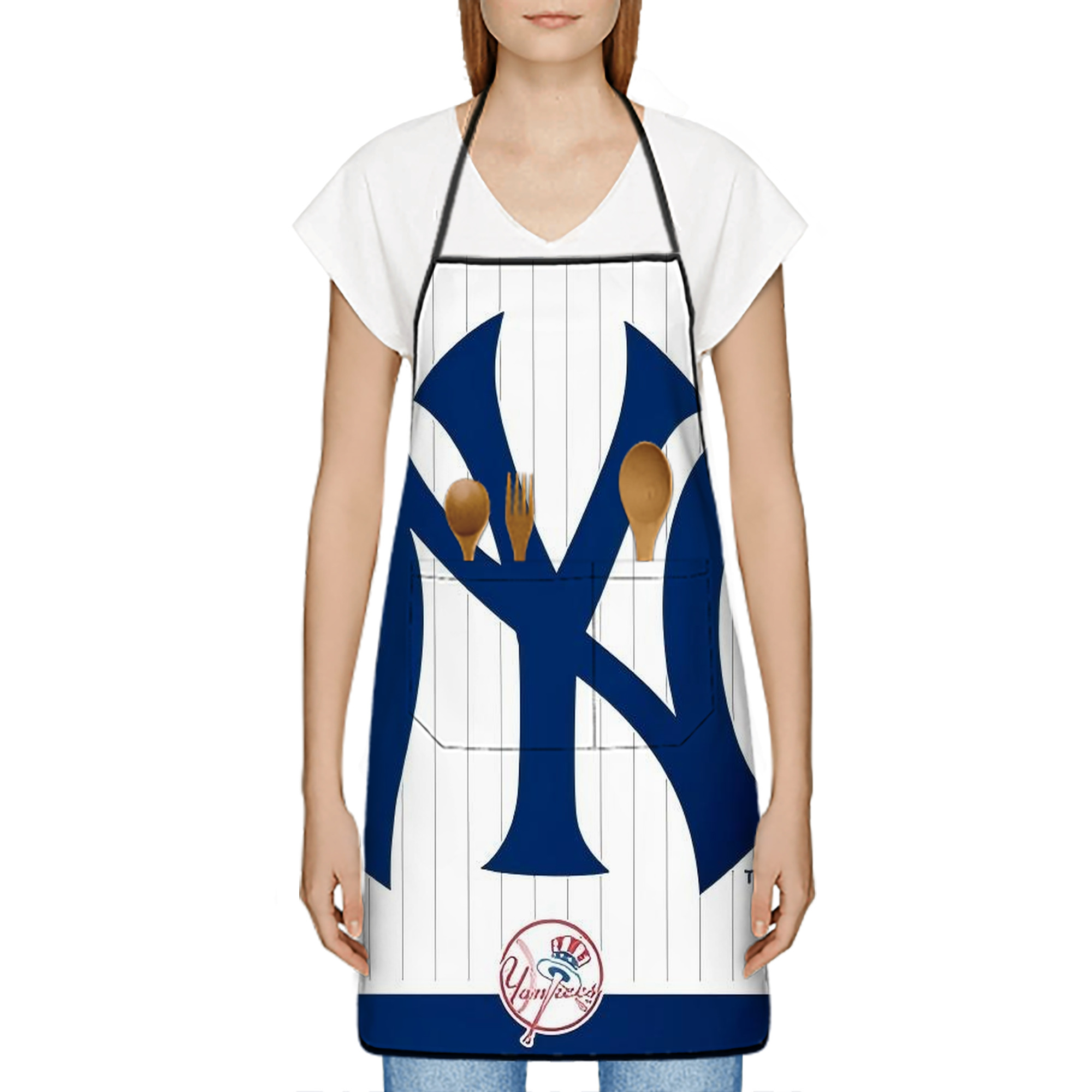 New York Yankees 134 Stain-Resistant Polyester Apron With Pocket – Full Print, Waterproof, Anti-Wrinkle, Anti-Pilling – Ideal For Kitchen, BBQ, Restaurant, Salon & More