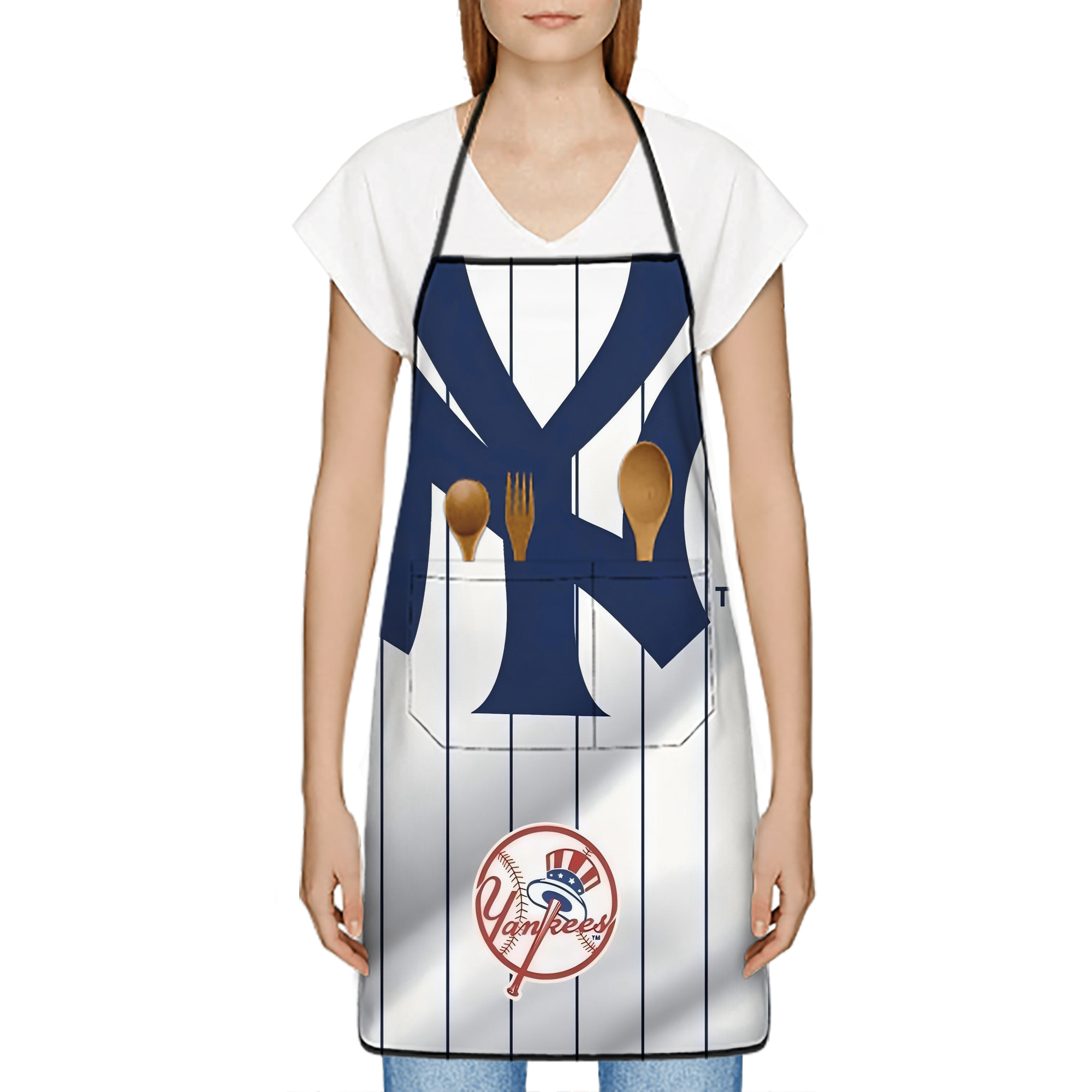 New York Yankees 126 Stain-Resistant Polyester Apron With Pocket – Full Print, Waterproof, Anti-Wrinkle, Anti-Pilling – Ideal For Kitchen, BBQ, Restaurant, Salon & More
