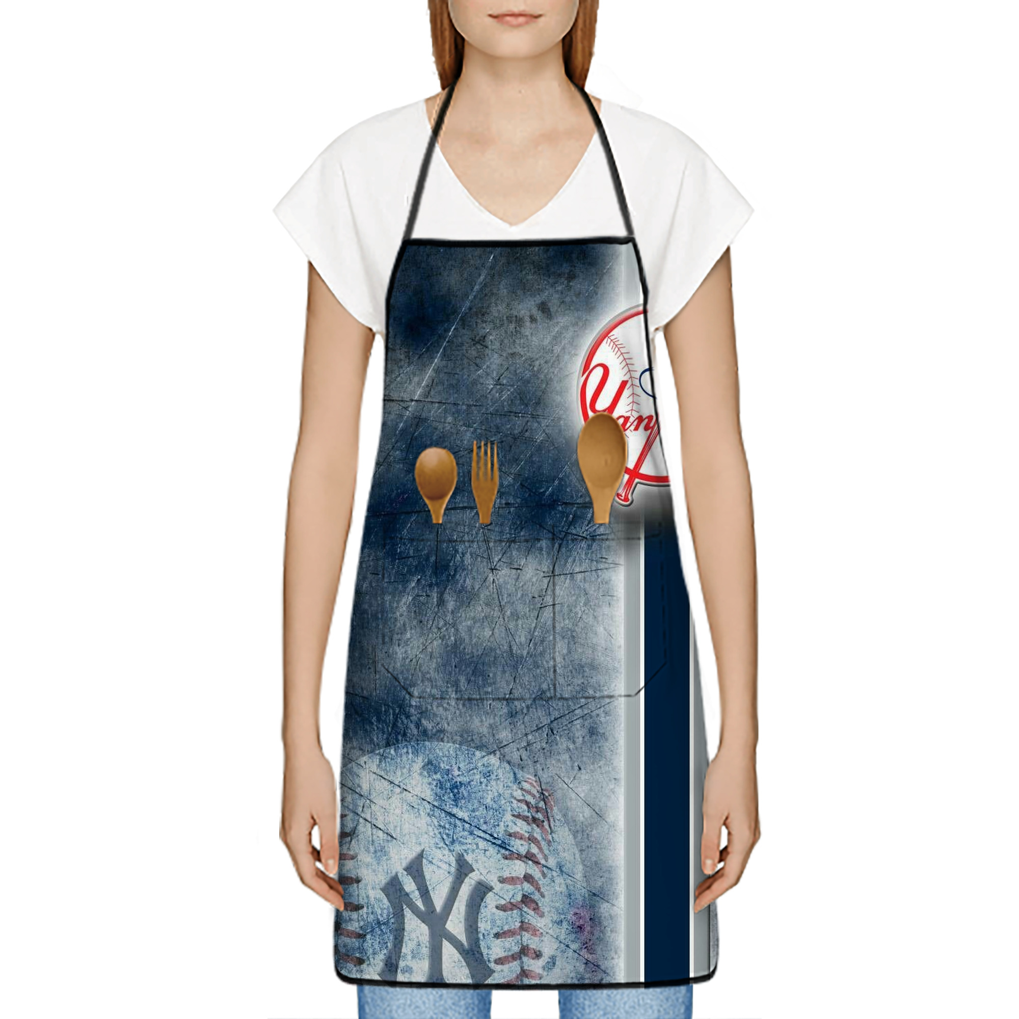 New York Yankees 150 Stain-Resistant Polyester Apron With Pocket – Full Print, Waterproof, Anti-Wrinkle, Anti-Pilling – Ideal For Kitchen, BBQ, Restaurant, Salon & More