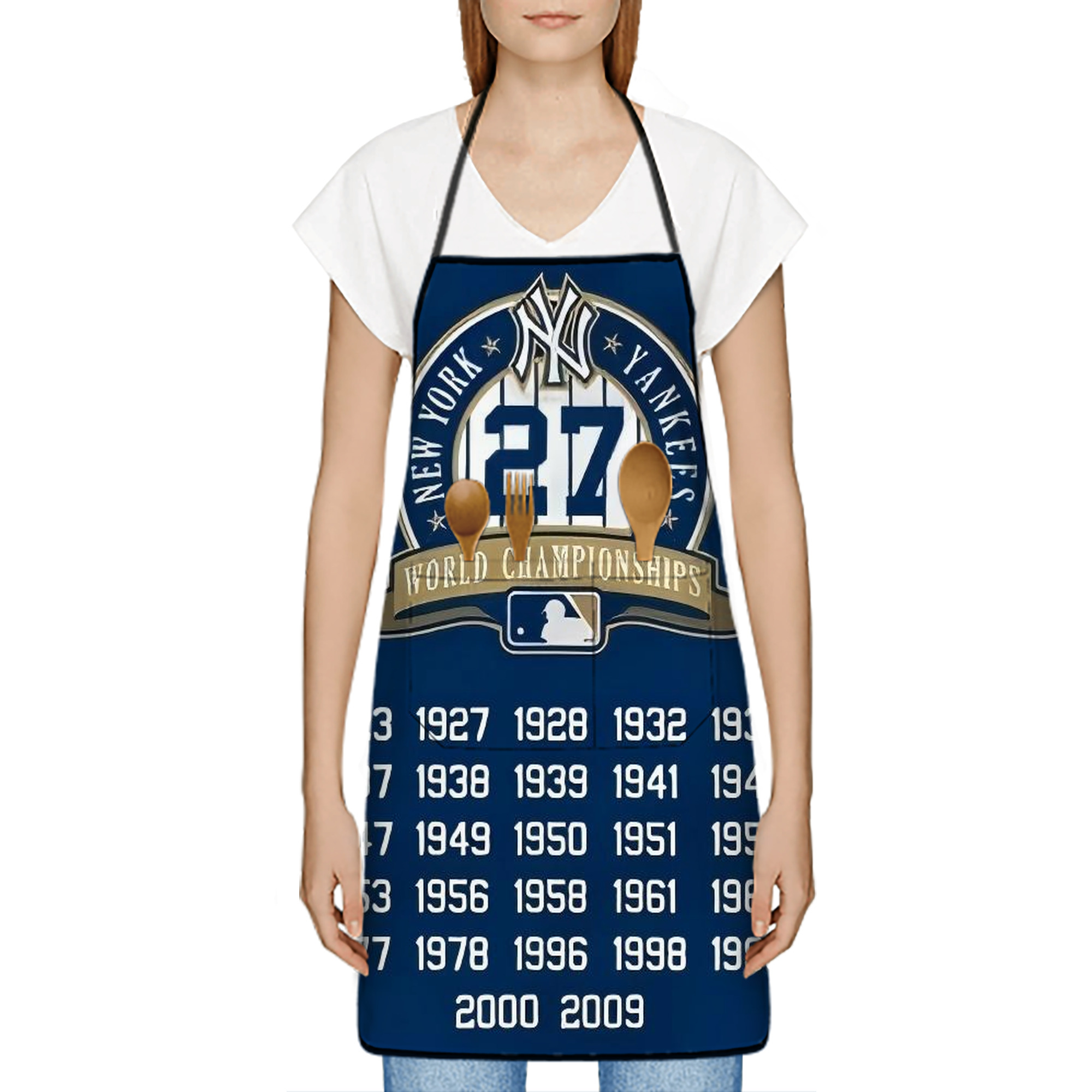 New York Yankees 144 Stain-Resistant Polyester Apron With Pocket – Full Print, Waterproof, Anti-Wrinkle, Anti-Pilling – Ideal For Kitchen, BBQ, Restaurant, Salon & More