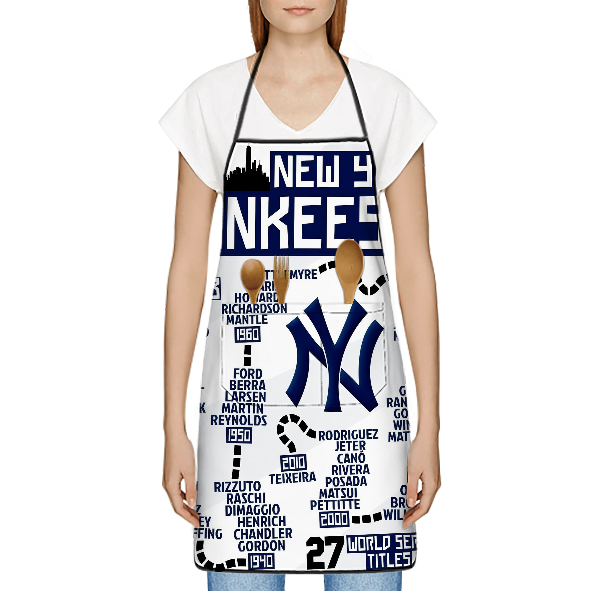 New York Yankees 155 Stain-Resistant Polyester Apron With Pocket – Full Print, Waterproof, Anti-Wrinkle, Anti-Pilling – Ideal For Kitchen, BBQ, Restaurant, Salon & More