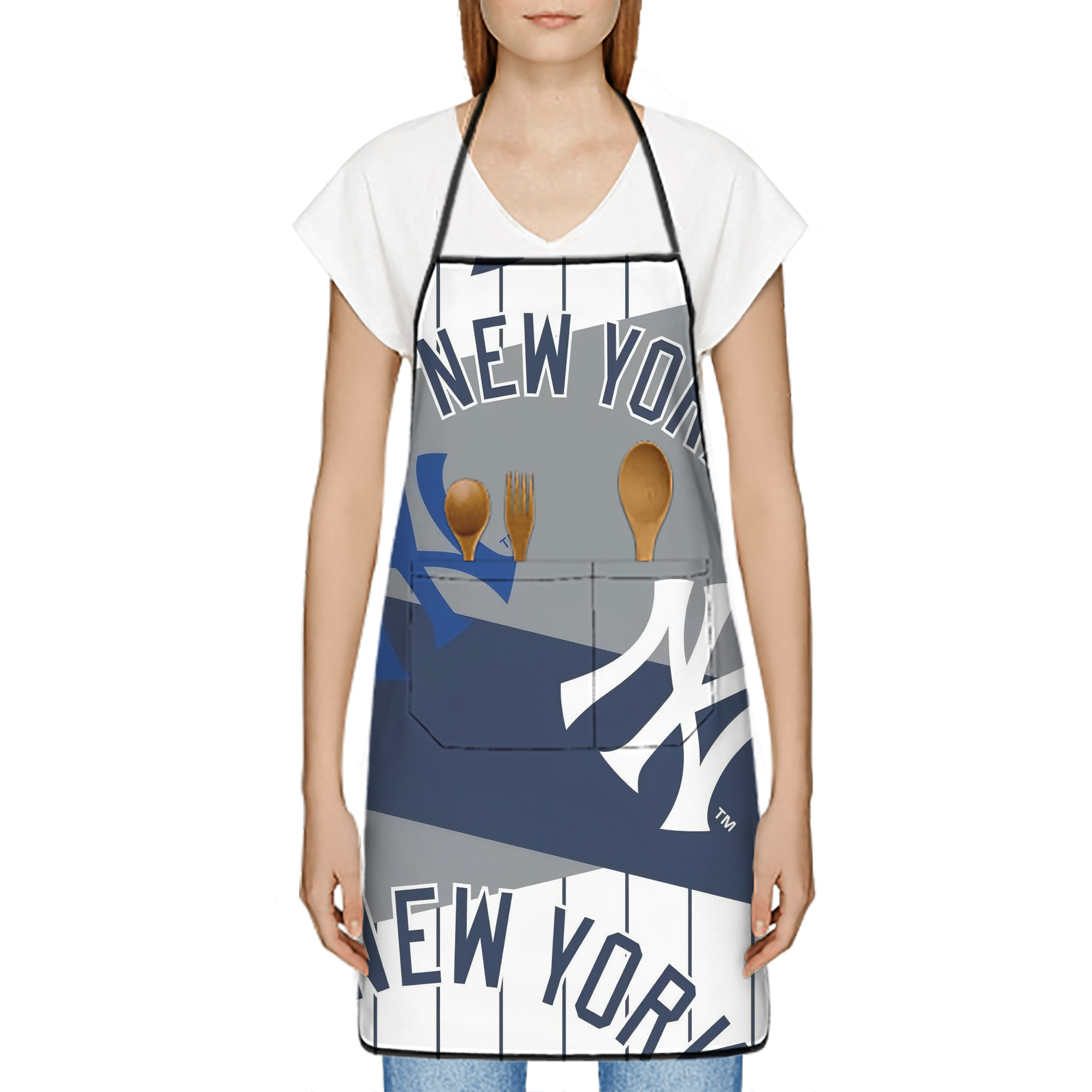 New York Yankees 133 Stain-Resistant Polyester Apron With Pocket – Full Print, Waterproof, Anti-Wrinkle, Anti-Pilling – Ideal For Kitchen, BBQ, Restaurant, Salon & More