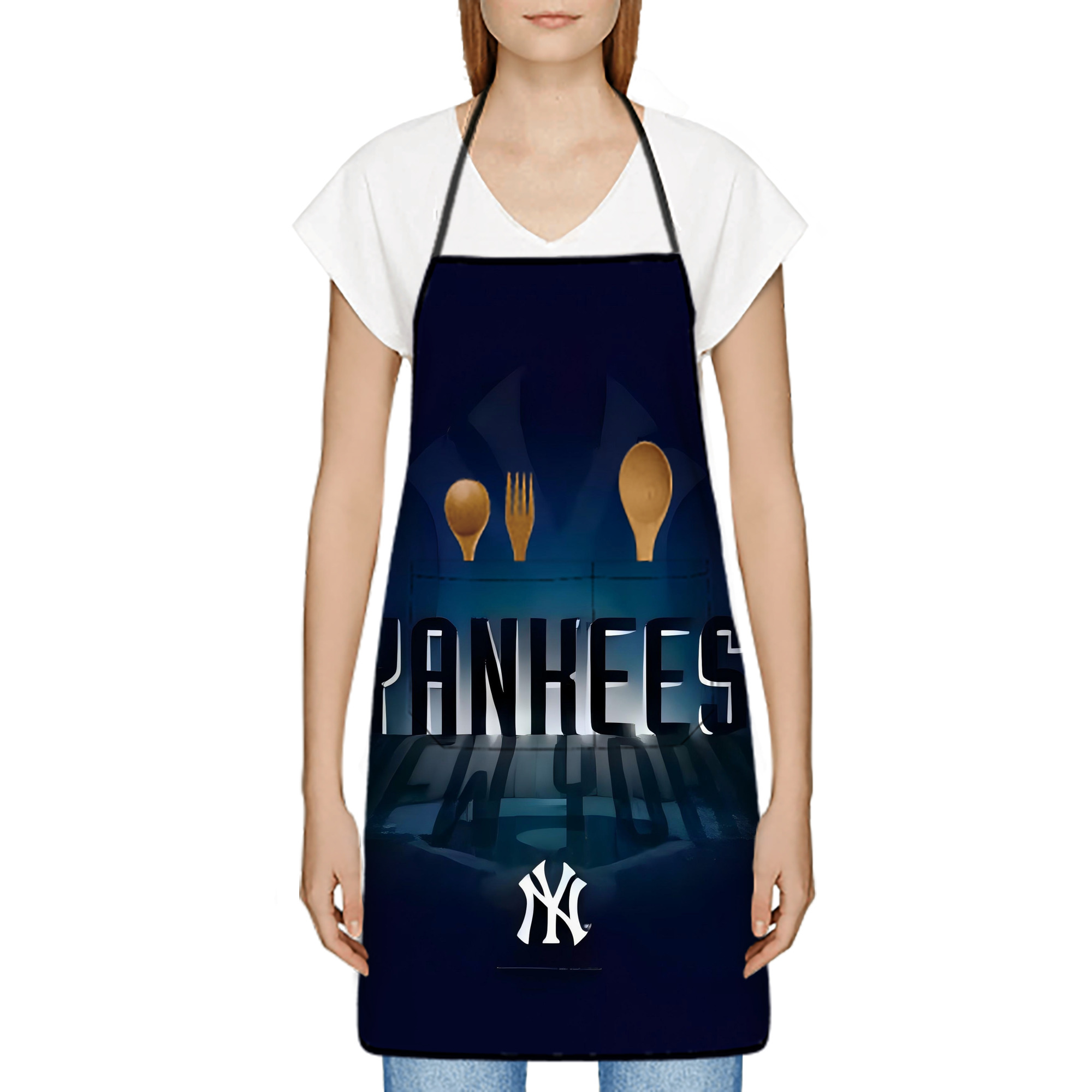 New York Yankees 160 Stain-Resistant Polyester Apron With Pocket – Full Print, Waterproof, Anti-Wrinkle, Anti-Pilling – Ideal For Kitchen, BBQ, Restaurant, Salon & More
