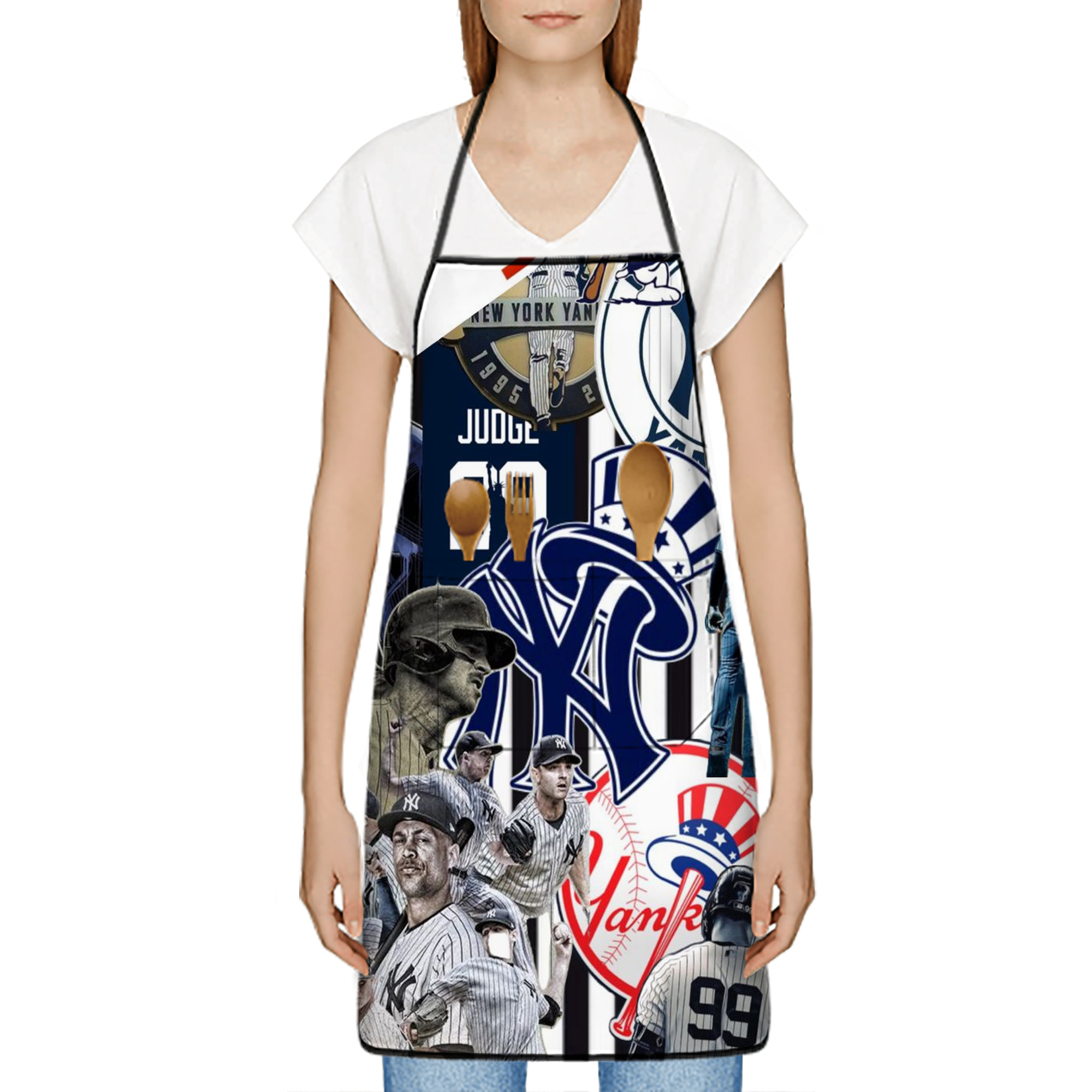 New York Yankees 138 Stain-Resistant Polyester Apron With Pocket – Full Print, Waterproof, Anti-Wrinkle, Anti-Pilling – Ideal For Kitchen, BBQ, Restaurant, Salon & More