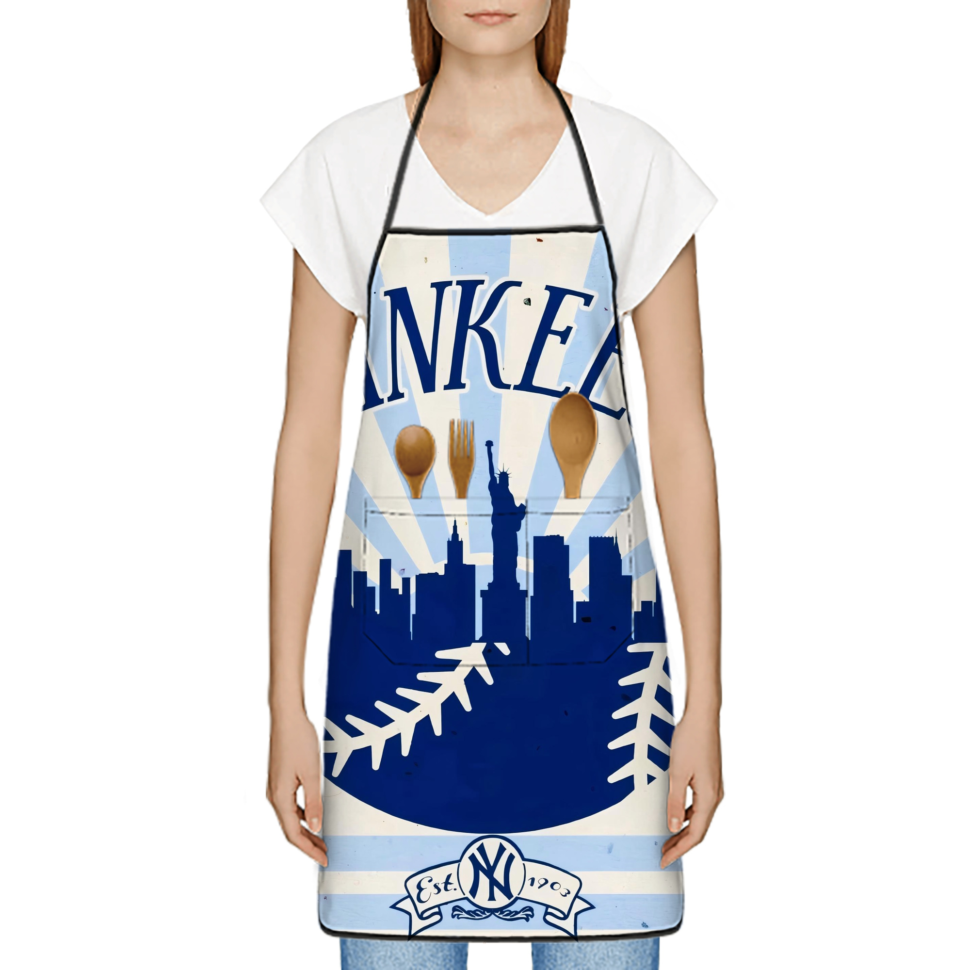 New York Yankees 143 Stain-Resistant Polyester Apron With Pocket – Full Print, Waterproof, Anti-Wrinkle, Anti-Pilling – Ideal For Kitchen, BBQ, Restaurant, Salon & More