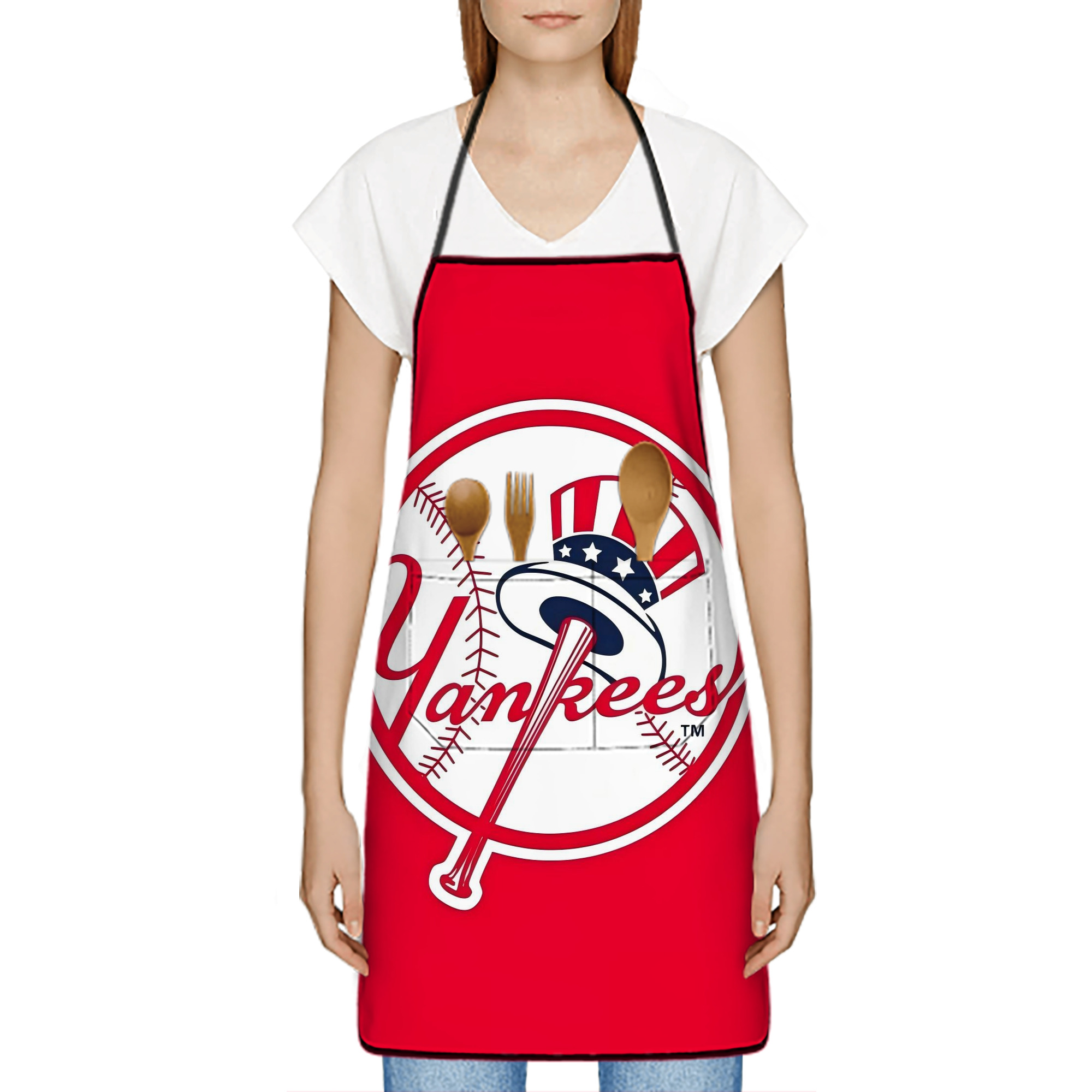 New York Yankees 165 Stain-Resistant Polyester Apron With Pocket – Full Print, Waterproof, Anti-Wrinkle, Anti-Pilling – Ideal For Kitchen, BBQ, Restaurant, Salon & More