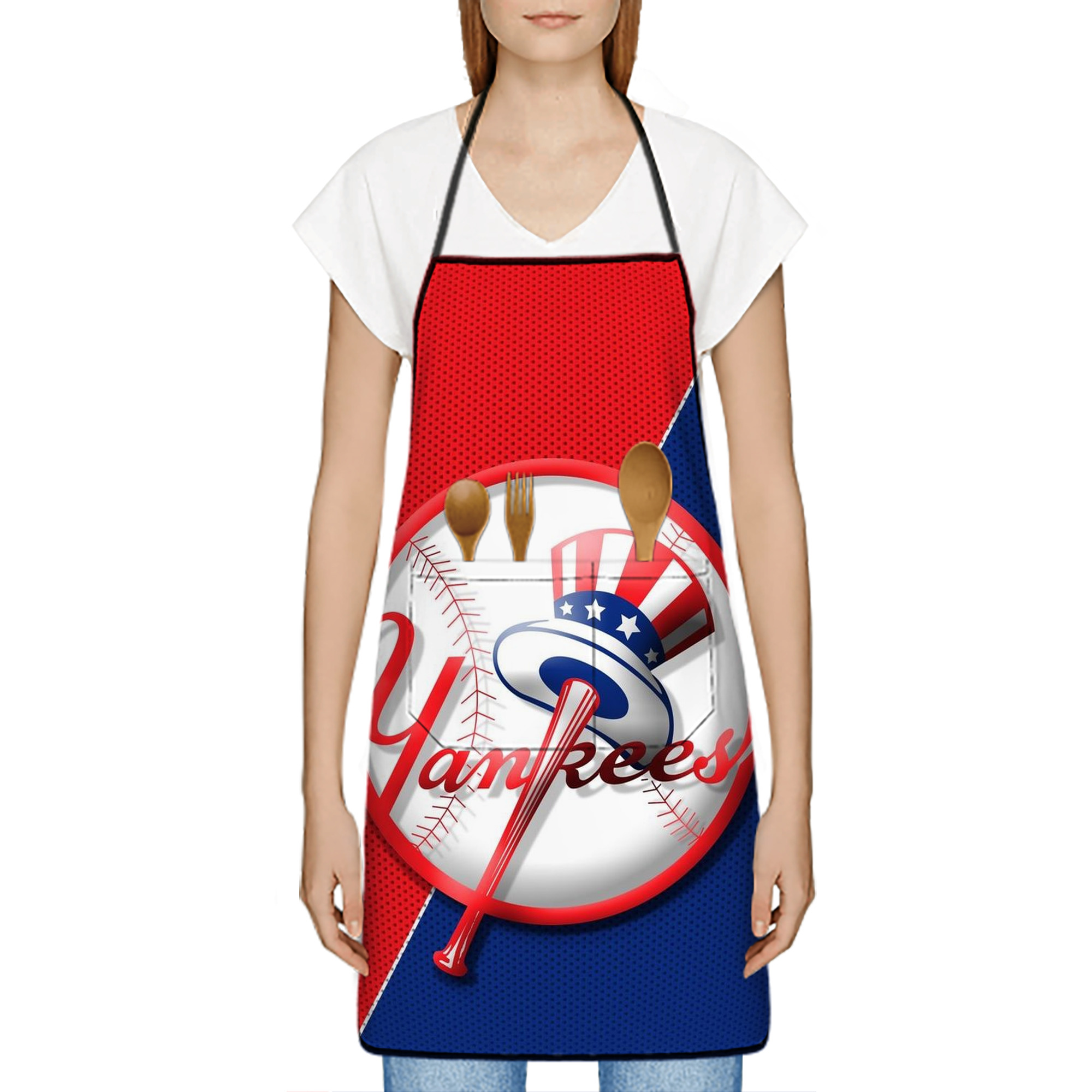 New York Yankees 148 Stain-Resistant Polyester Apron With Pocket – Full Print, Waterproof, Anti-Wrinkle, Anti-Pilling – Ideal For Kitchen, BBQ, Restaurant, Salon & More