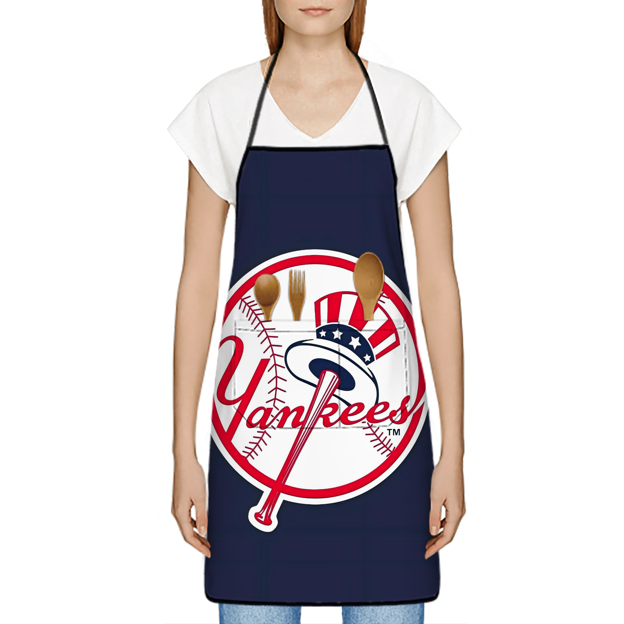 New York Yankees 157 Stain-Resistant Polyester Apron With Pocket – Full Print, Waterproof, Anti-Wrinkle, Anti-Pilling – Ideal For Kitchen, BBQ, Restaurant, Salon & More