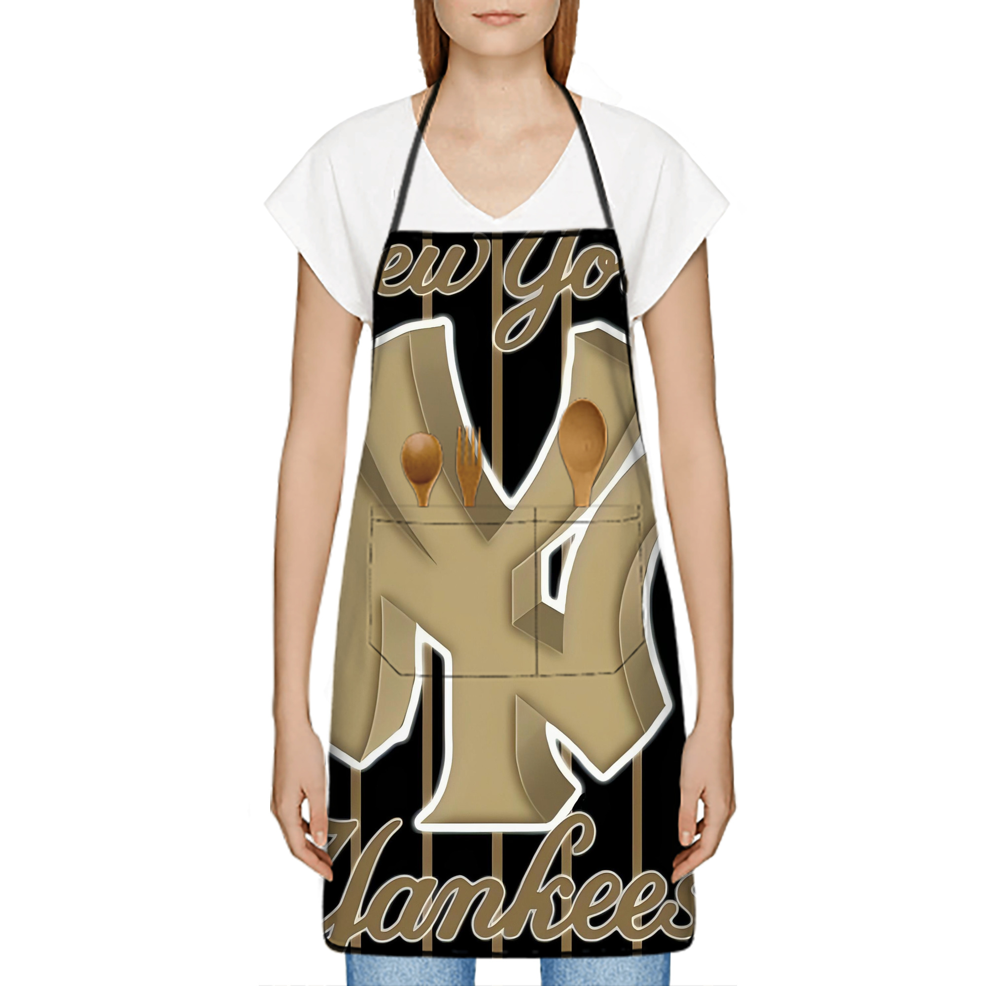New York Yankees 185 Stain-Resistant Polyester Apron With Pocket – Full Print, Waterproof, Anti-Wrinkle, Anti-Pilling – Ideal For Kitchen, BBQ, Restaurant, Salon & More