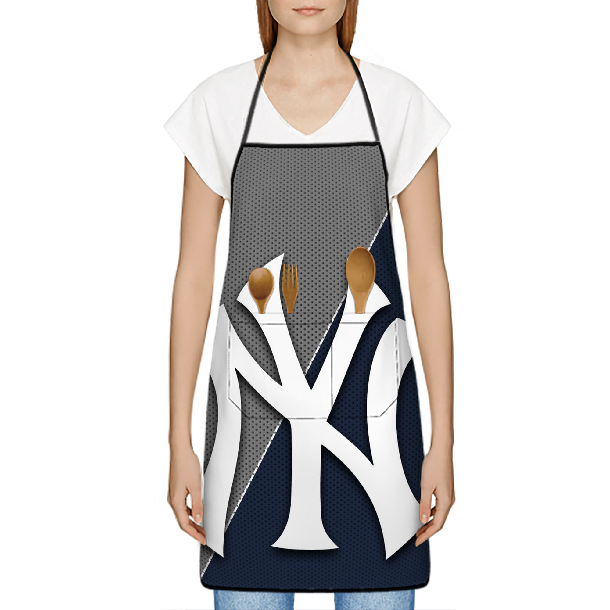 New York Yankees 177 Stain-Resistant Polyester Apron With Pocket – Full Print, Waterproof, Anti-Wrinkle, Anti-Pilling – Ideal For Kitchen, BBQ, Restaurant, Salon & More