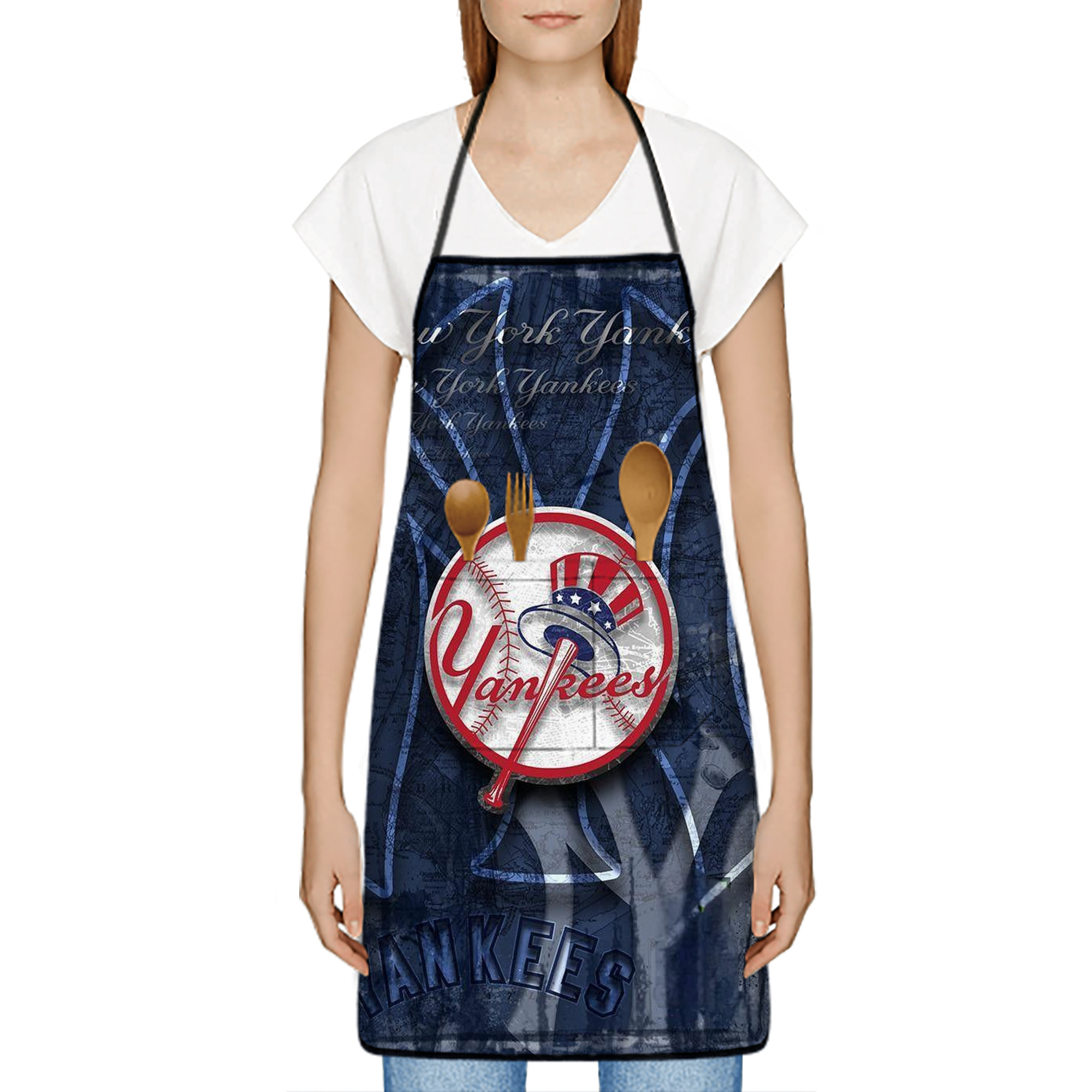 New York Yankees 190 Stain-Resistant Polyester Apron With Pocket – Full Print, Waterproof, Anti-Wrinkle, Anti-Pilling – Ideal For Kitchen, BBQ, Restaurant, Salon & More