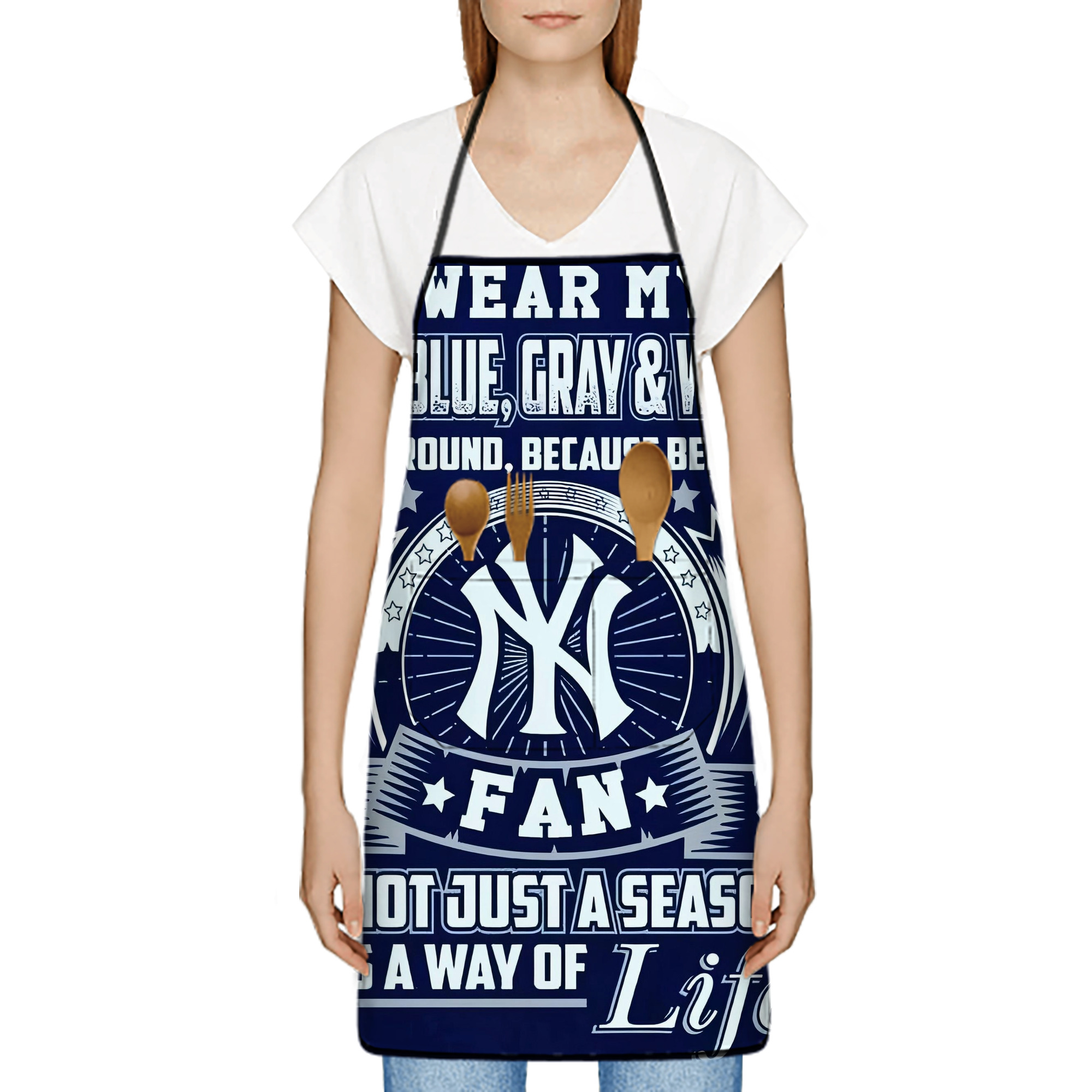 New York Yankees 194 Stain-Resistant Polyester Apron With Pocket – Full Print, Waterproof, Anti-Wrinkle, Anti-Pilling – Ideal For Kitchen, BBQ, Restaurant, Salon & More