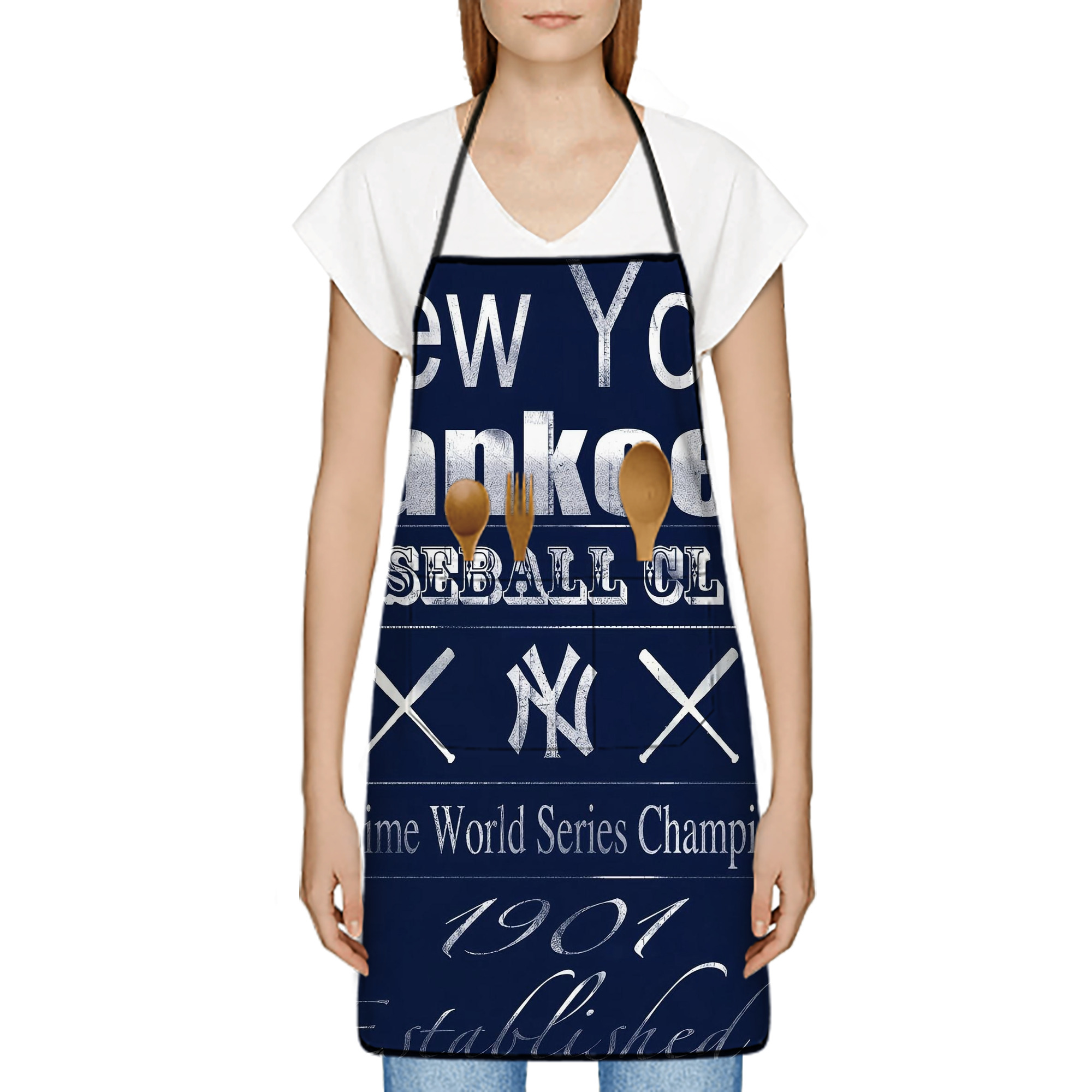 New York Yankees 205 Stain-Resistant Polyester Apron With Pocket – Full Print, Waterproof, Anti-Wrinkle, Anti-Pilling – Ideal For Kitchen, BBQ, Restaurant, Salon & More