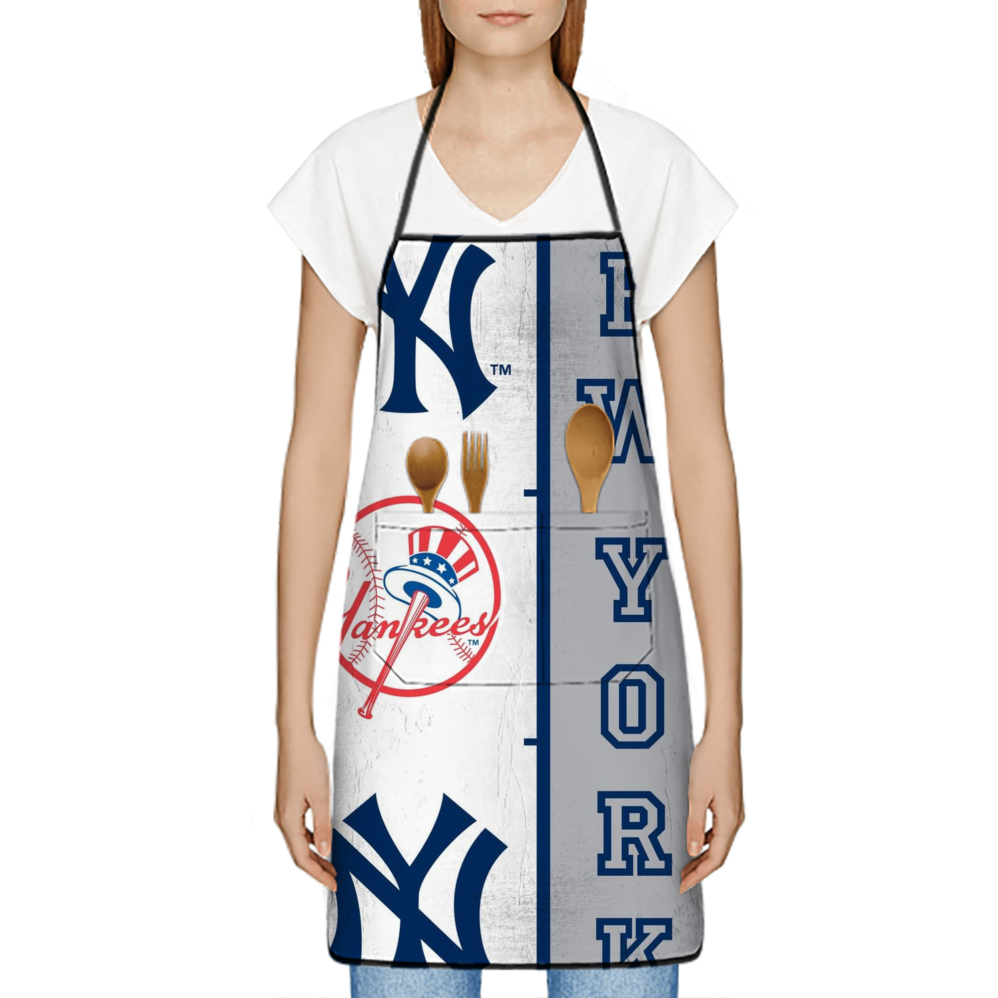 New York Yankees 217 Stain-Resistant Polyester Apron With Pocket – Full Print, Waterproof, Anti-Wrinkle, Anti-Pilling – Ideal For Kitchen, BBQ, Restaurant, Salon & More