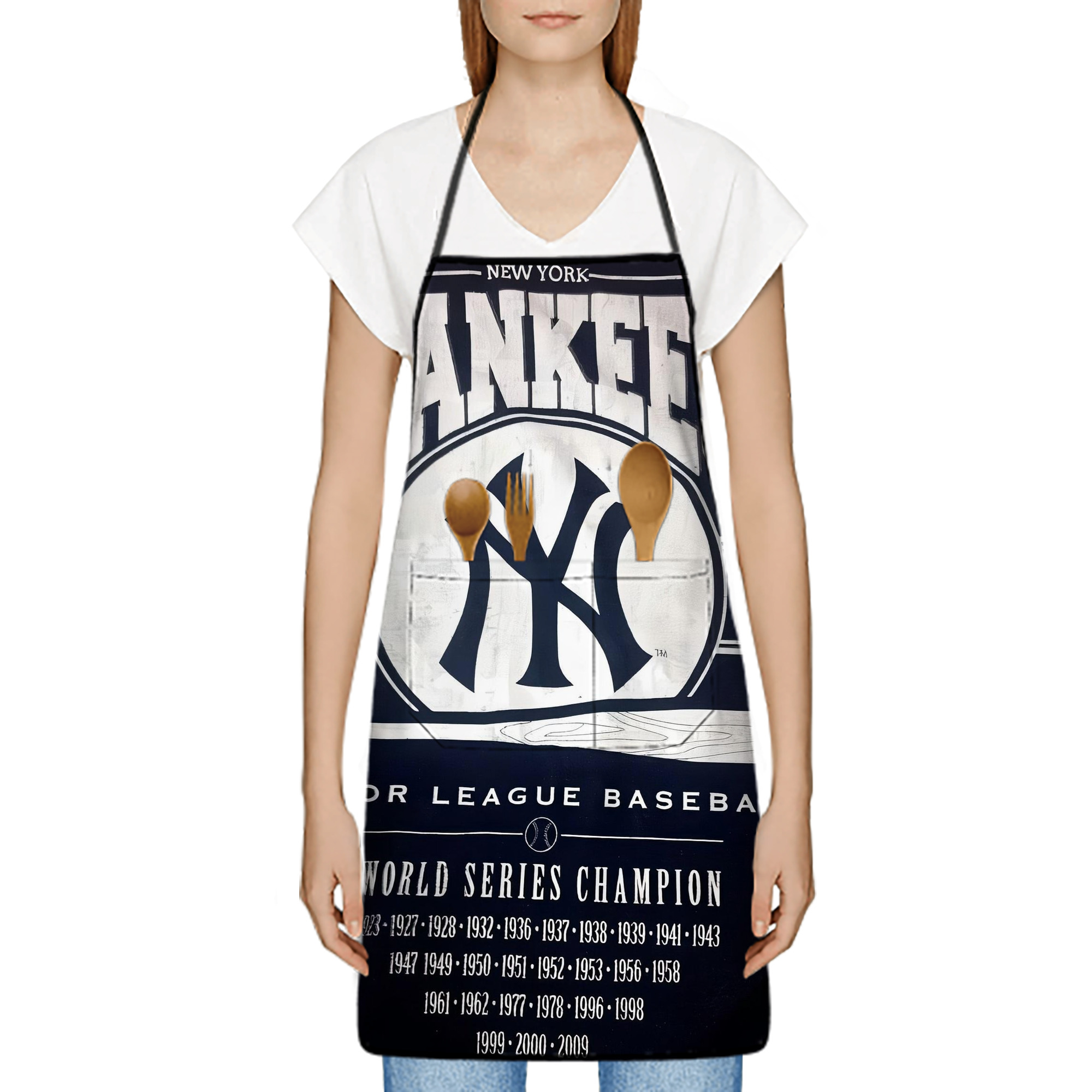 New York Yankees 211 Stain-Resistant Polyester Apron With Pocket – Full Print, Waterproof, Anti-Wrinkle, Anti-Pilling – Ideal For Kitchen, BBQ, Restaurant, Salon & More