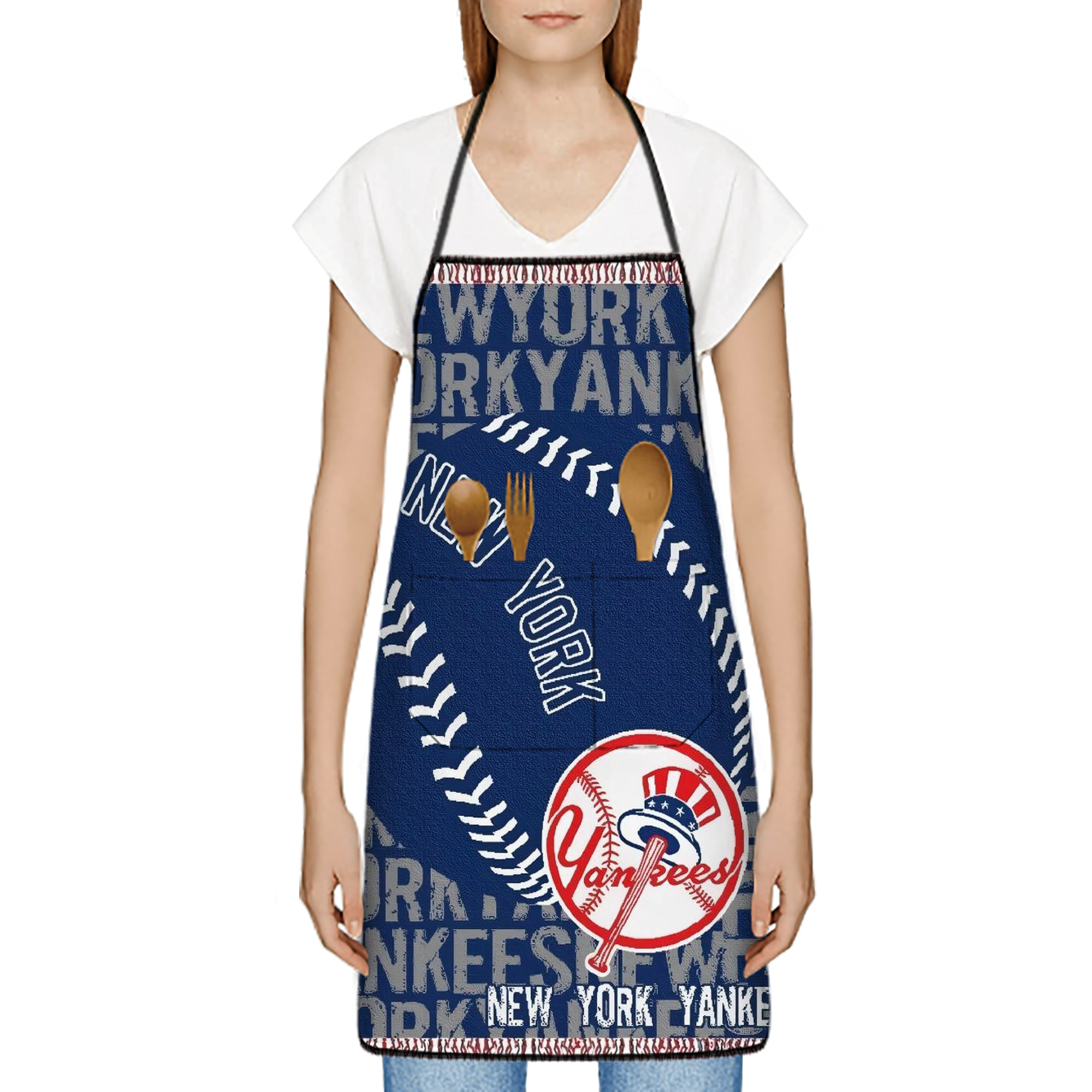New York Yankees 198 Stain-Resistant Polyester Apron With Pocket – Full Print, Waterproof, Anti-Wrinkle, Anti-Pilling – Ideal For Kitchen, BBQ, Restaurant, Salon & More