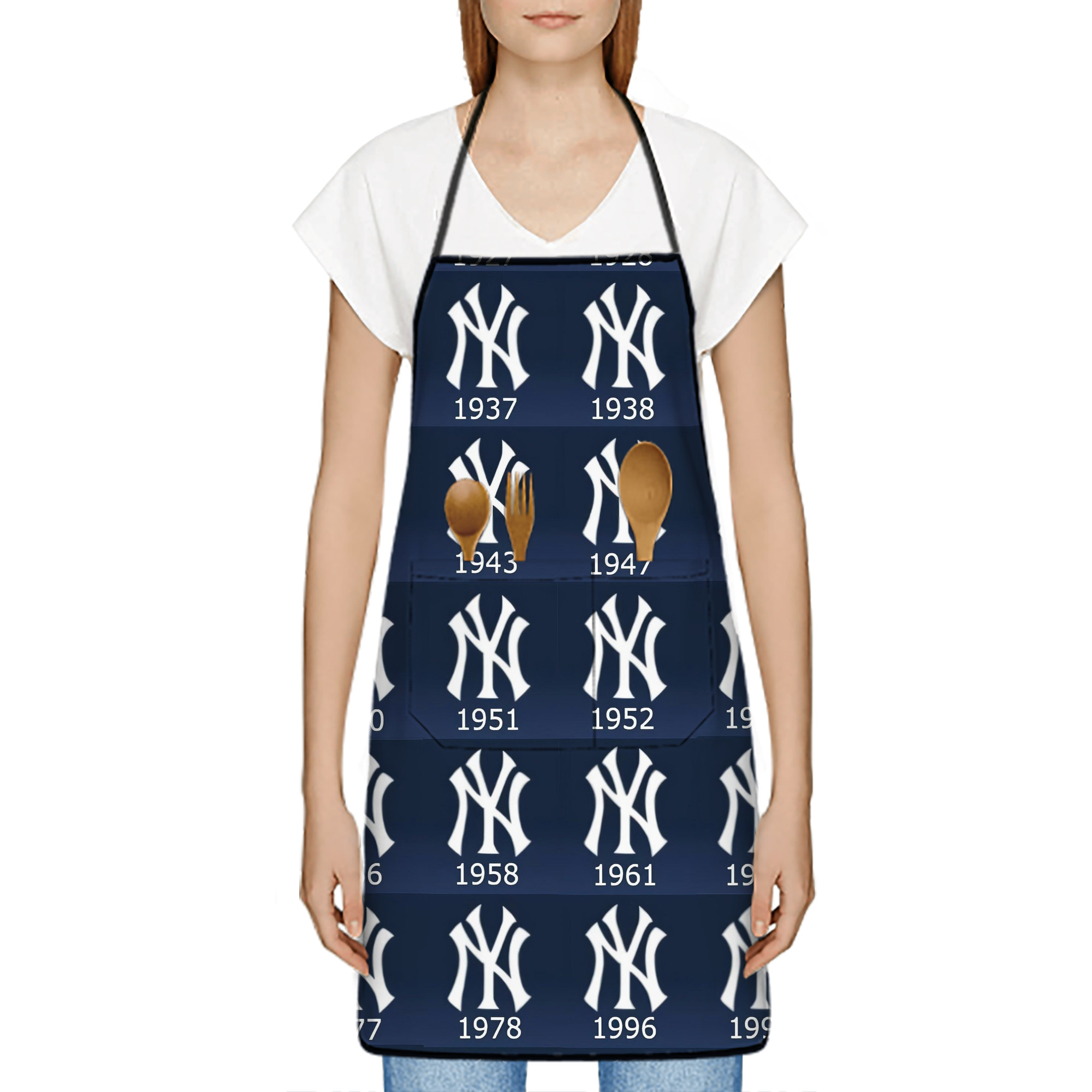 New York Yankees 229 Stain-Resistant Polyester Apron With Pocket – Full Print, Waterproof, Anti-Wrinkle, Anti-Pilling – Ideal For Kitchen, BBQ, Restaurant, Salon & More