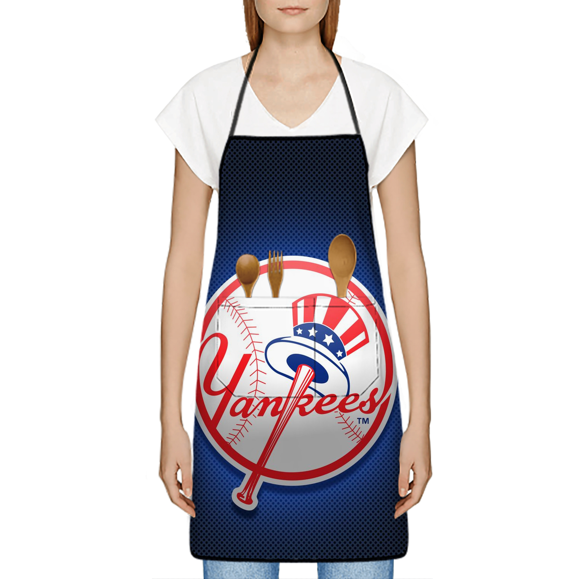 New York Yankees 193 Stain-Resistant Polyester Apron With Pocket – Full Print, Waterproof, Anti-Wrinkle, Anti-Pilling – Ideal For Kitchen, BBQ, Restaurant, Salon & More