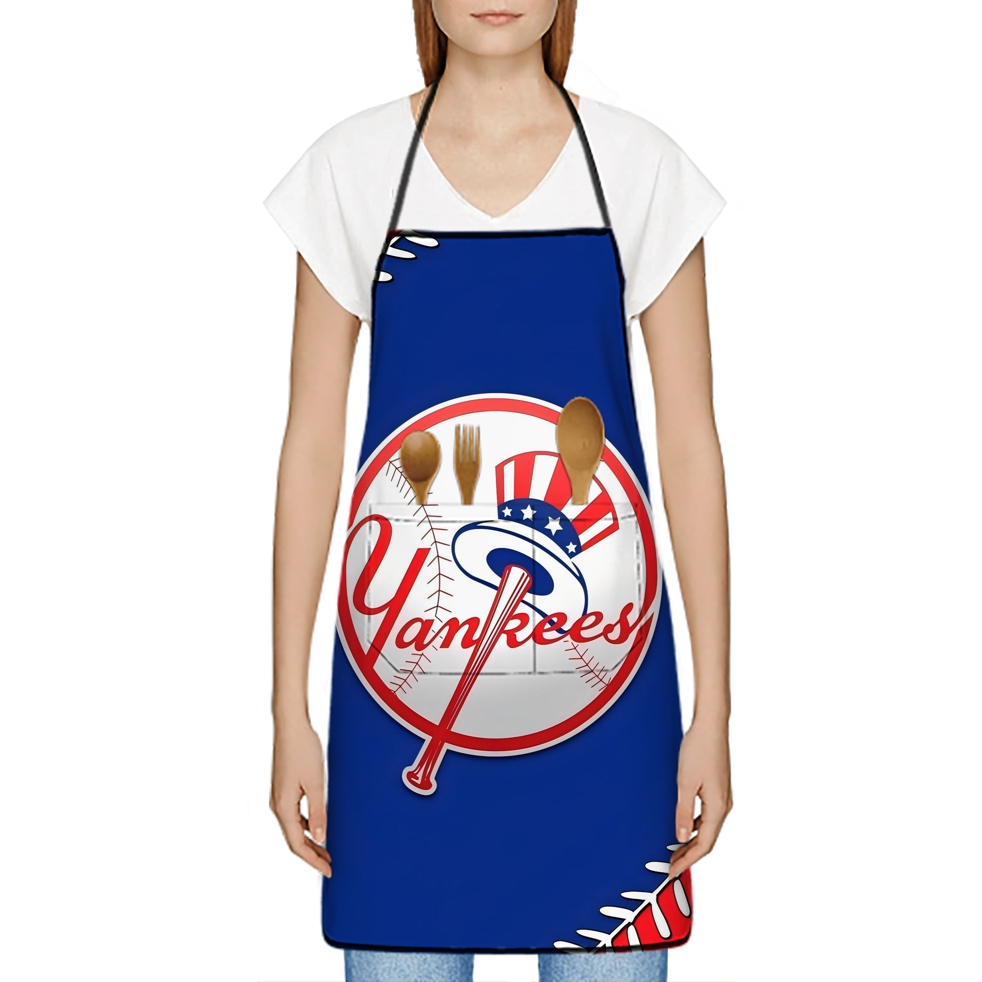 New York Yankees 203 Stain-Resistant Polyester Apron With Pocket – Full Print, Waterproof, Anti-Wrinkle, Anti-Pilling – Ideal For Kitchen, BBQ, Restaurant, Salon & More