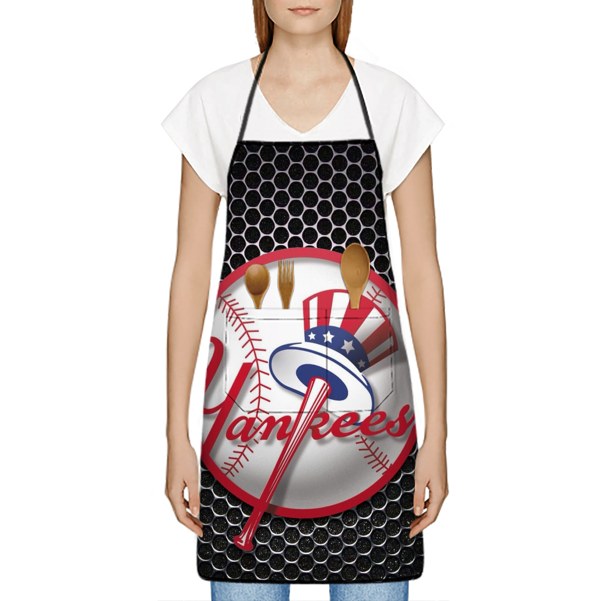 New York Yankees 221 Stain-Resistant Polyester Apron With Pocket – Full Print, Waterproof, Anti-Wrinkle, Anti-Pilling – Ideal For Kitchen, BBQ, Restaurant, Salon & More