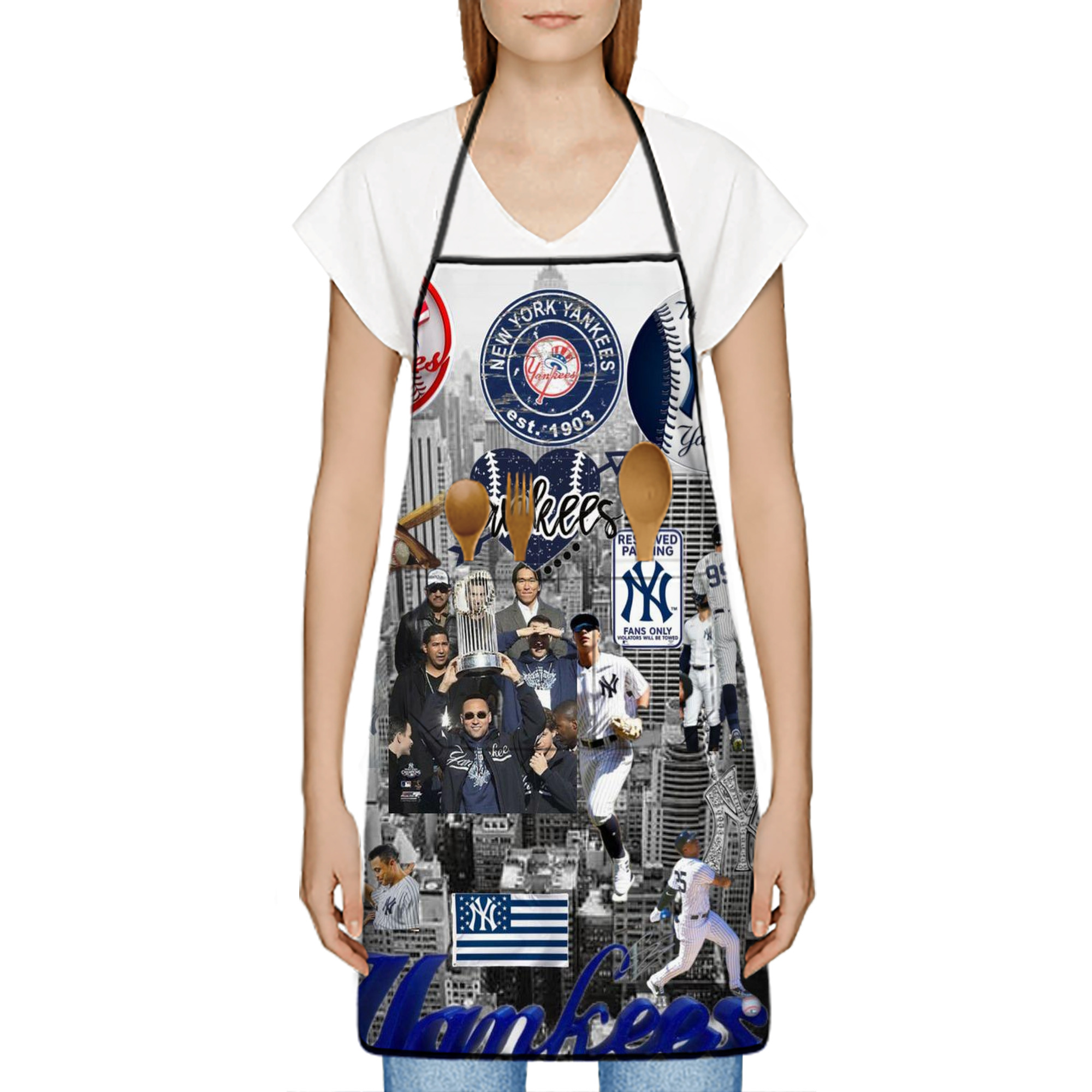 New York Yankees 199 Stain-Resistant Polyester Apron With Pocket – Full Print, Waterproof, Anti-Wrinkle, Anti-Pilling – Ideal For Kitchen, BBQ, Restaurant, Salon & More