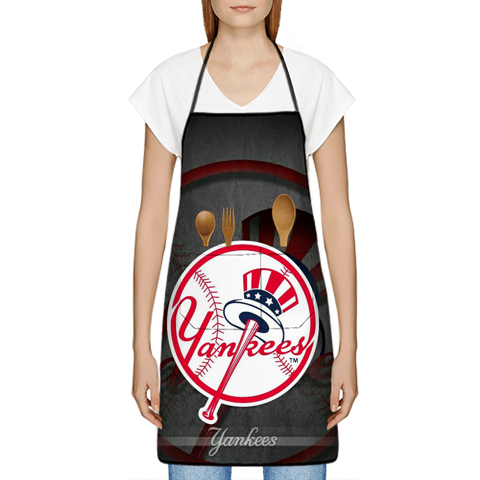 New York Yankees 228 Stain-Resistant Polyester Apron With Pocket – Full Print, Waterproof, Anti-Wrinkle, Anti-Pilling – Ideal For Kitchen, BBQ, Restaurant, Salon & More