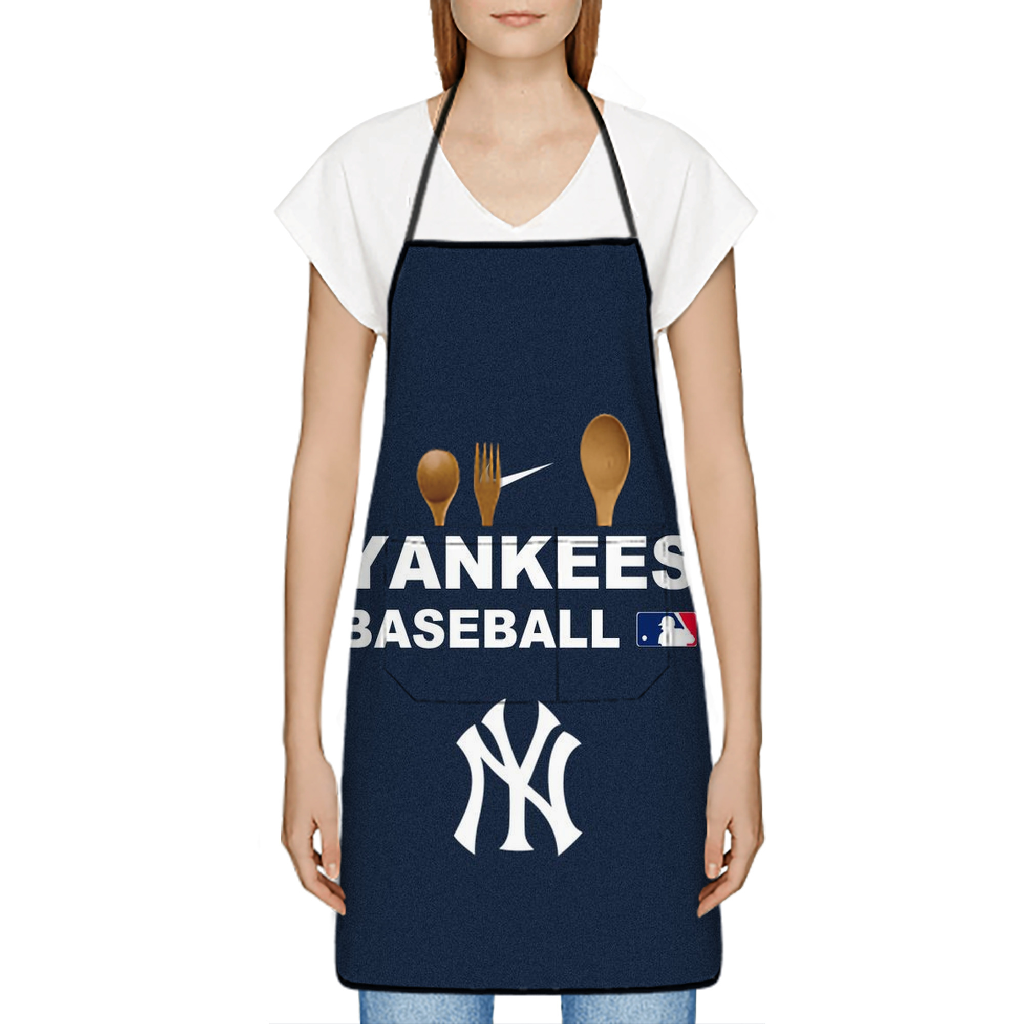 New York Yankees 214 Stain-Resistant Polyester Apron With Pocket – Full Print, Waterproof, Anti-Wrinkle, Anti-Pilling – Ideal For Kitchen, BBQ, Restaurant, Salon & More