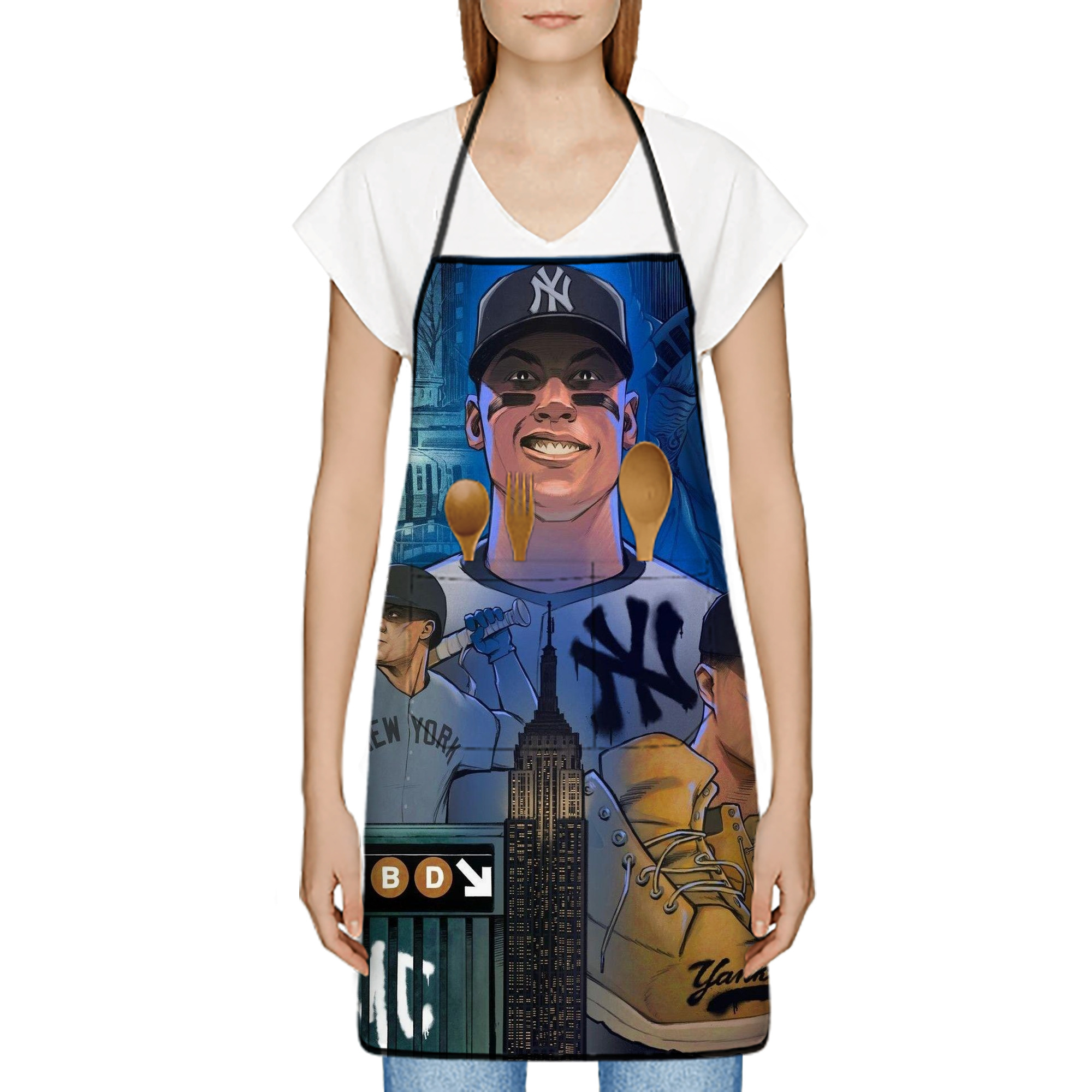 New York Yankees 298 Stain-Resistant Polyester Apron With Pocket – Full Print, Waterproof, Anti-Wrinkle, Anti-Pilling – Ideal For Kitchen, BBQ, Restaurant, Salon & More