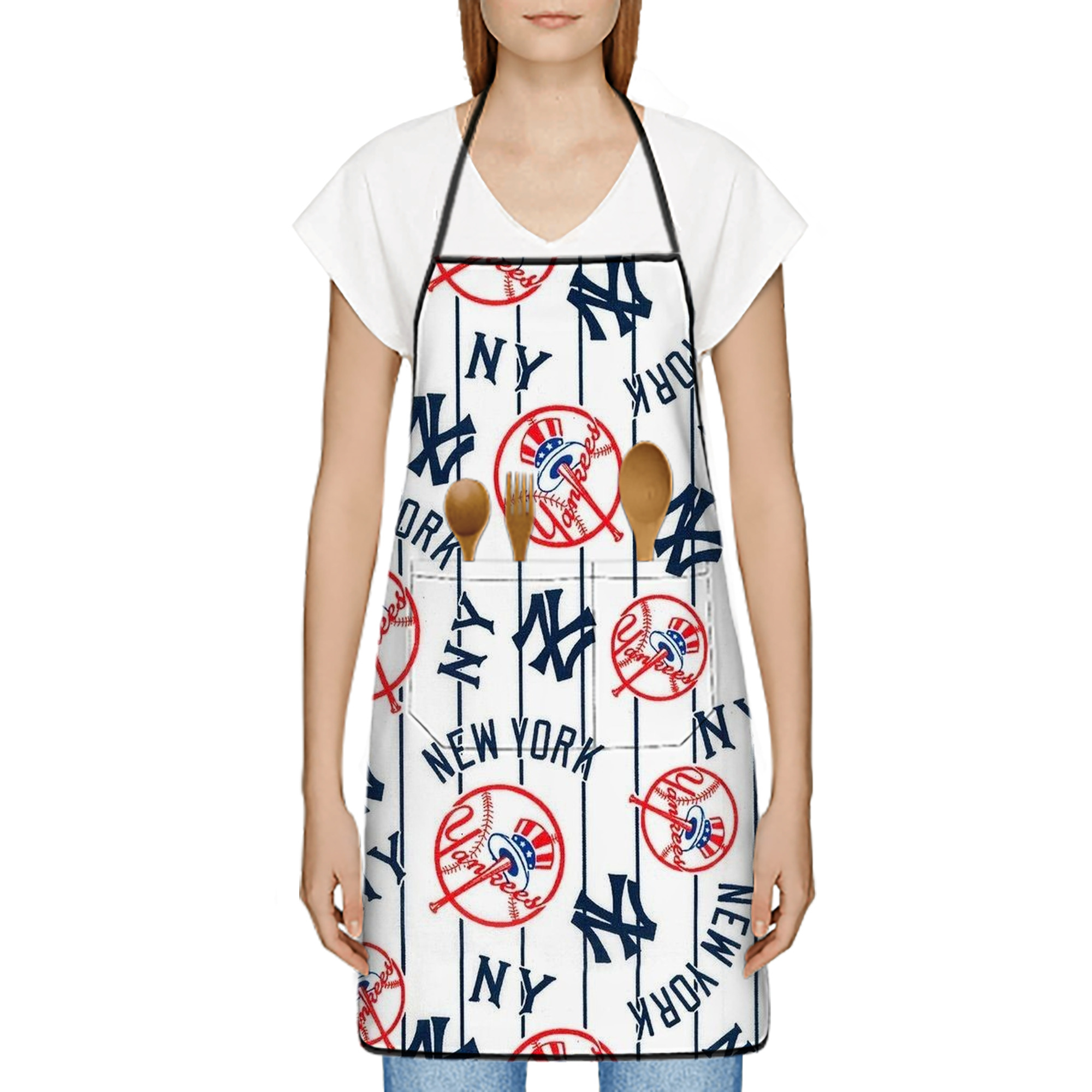 New York Yankees 219 Stain-Resistant Polyester Apron With Pocket – Full Print, Waterproof, Anti-Wrinkle, Anti-Pilling – Ideal For Kitchen, BBQ, Restaurant, Salon & More