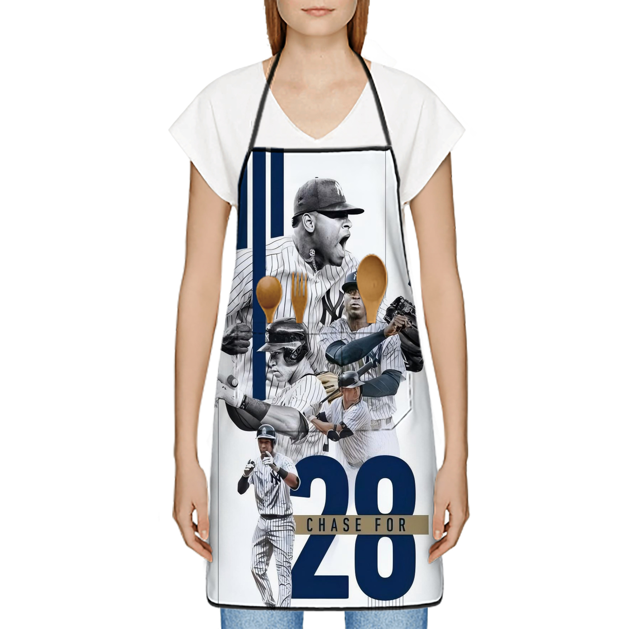 New York Yankees Chase For 28 Stain-Resistant Polyester Apron With Pocket – Full Print, Waterproof, Anti-Wrinkle, Anti-Pilling – Ideal For Kitchen, BBQ, Restaurant, Salon & More